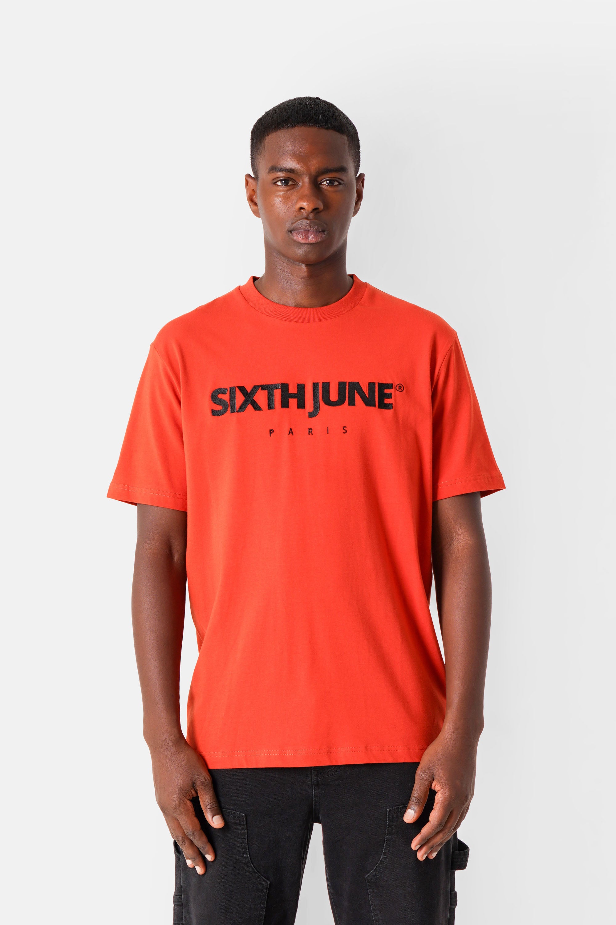 T-shirt logo brodé Paris Orange foncé