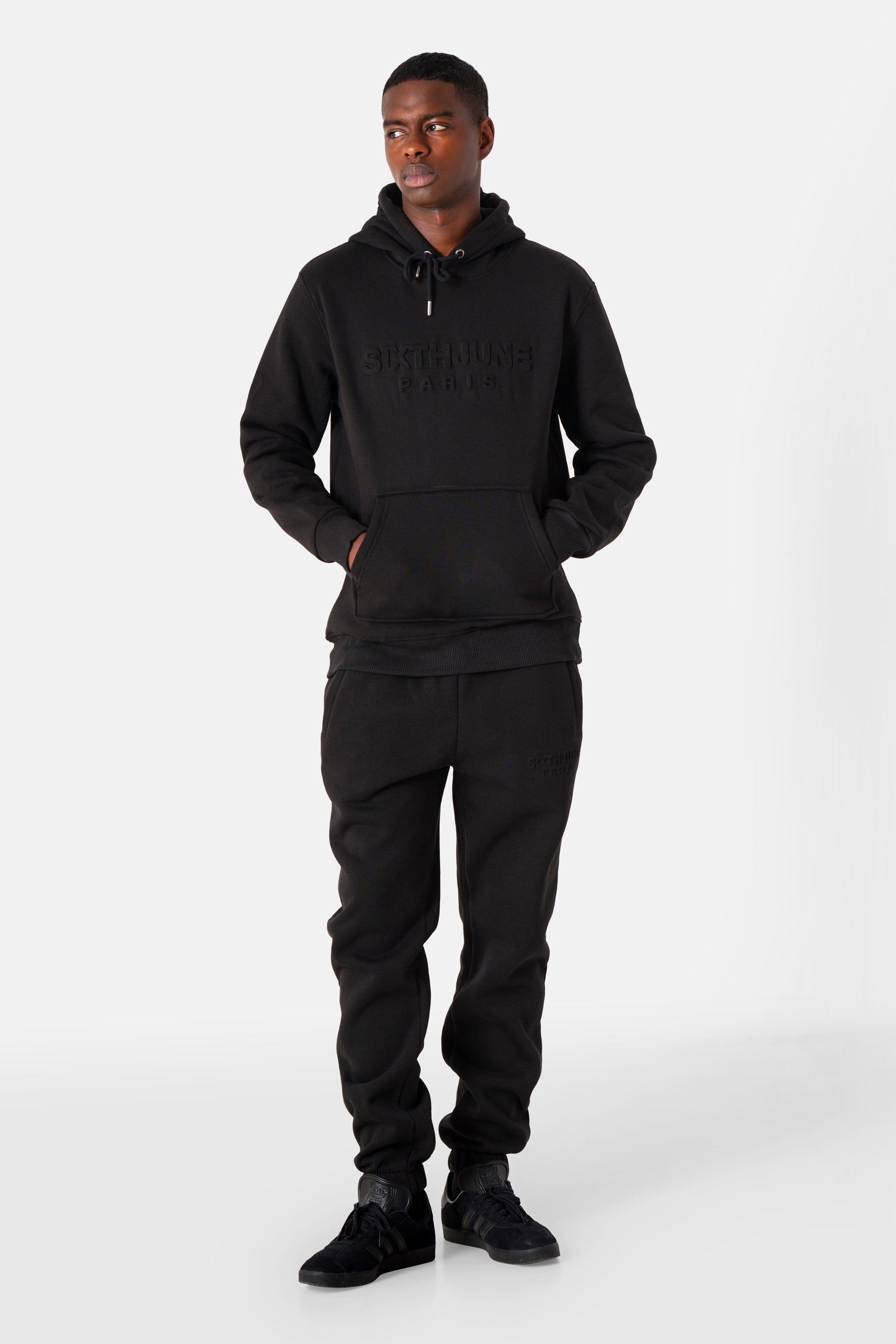 Geprägter Kapuzenpullover Schwarz