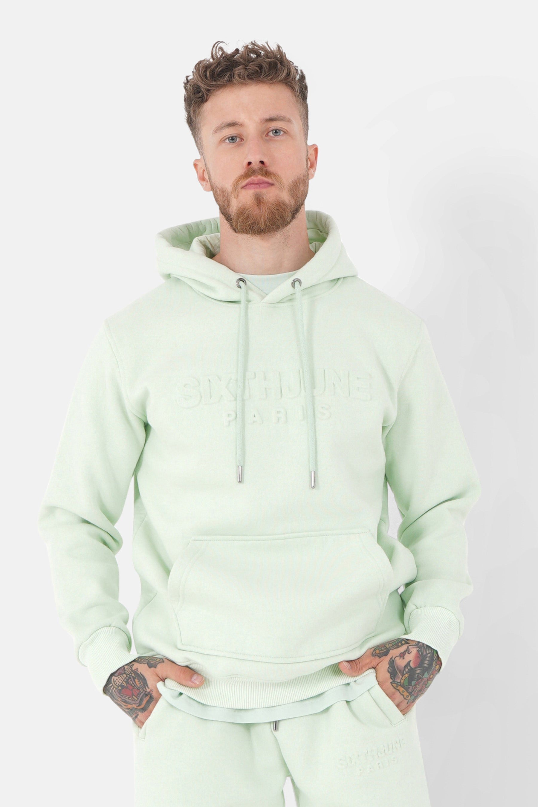 Sweatshirt capuche relief Vert clair
