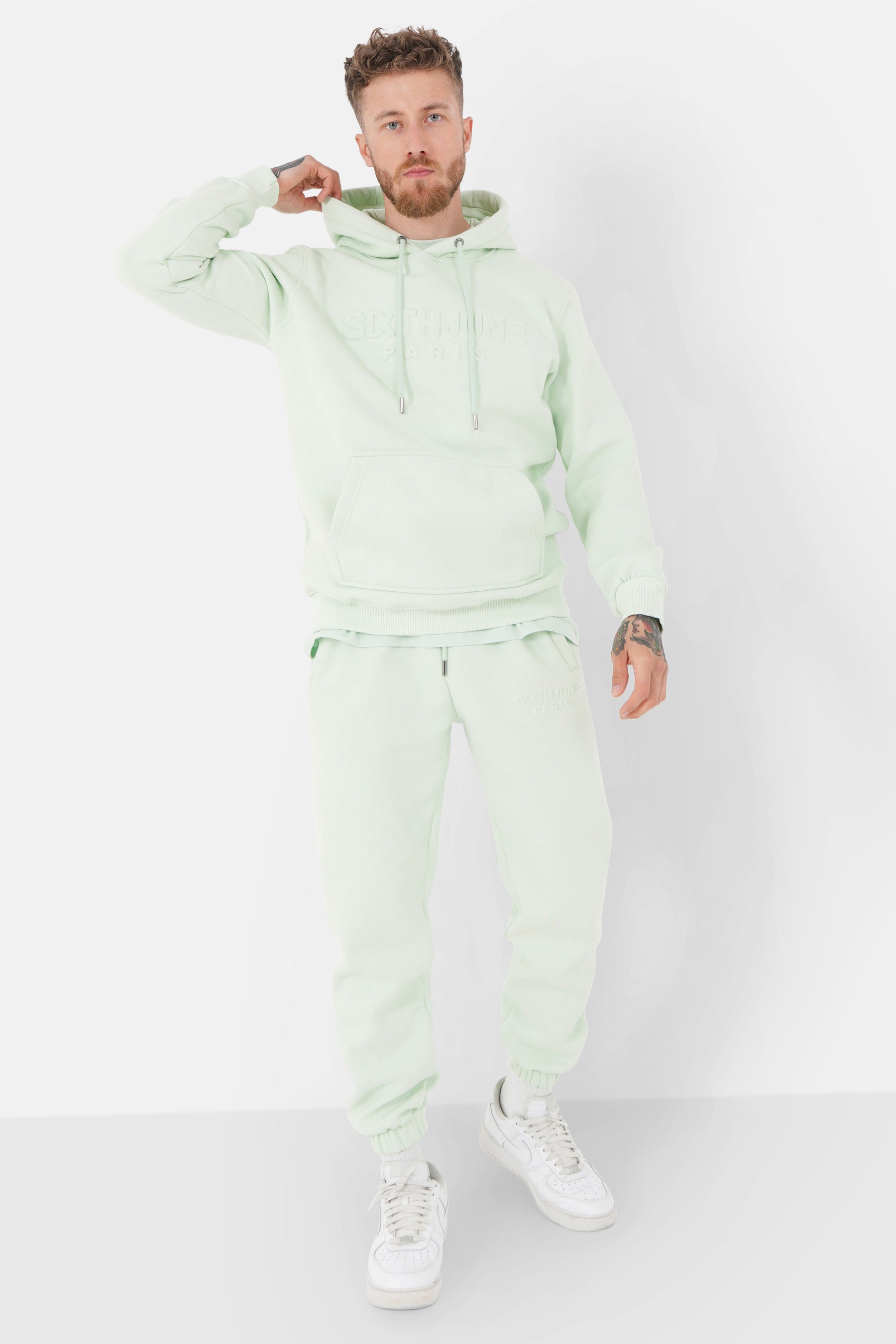 Sweatshirt capuche relief Vert clair