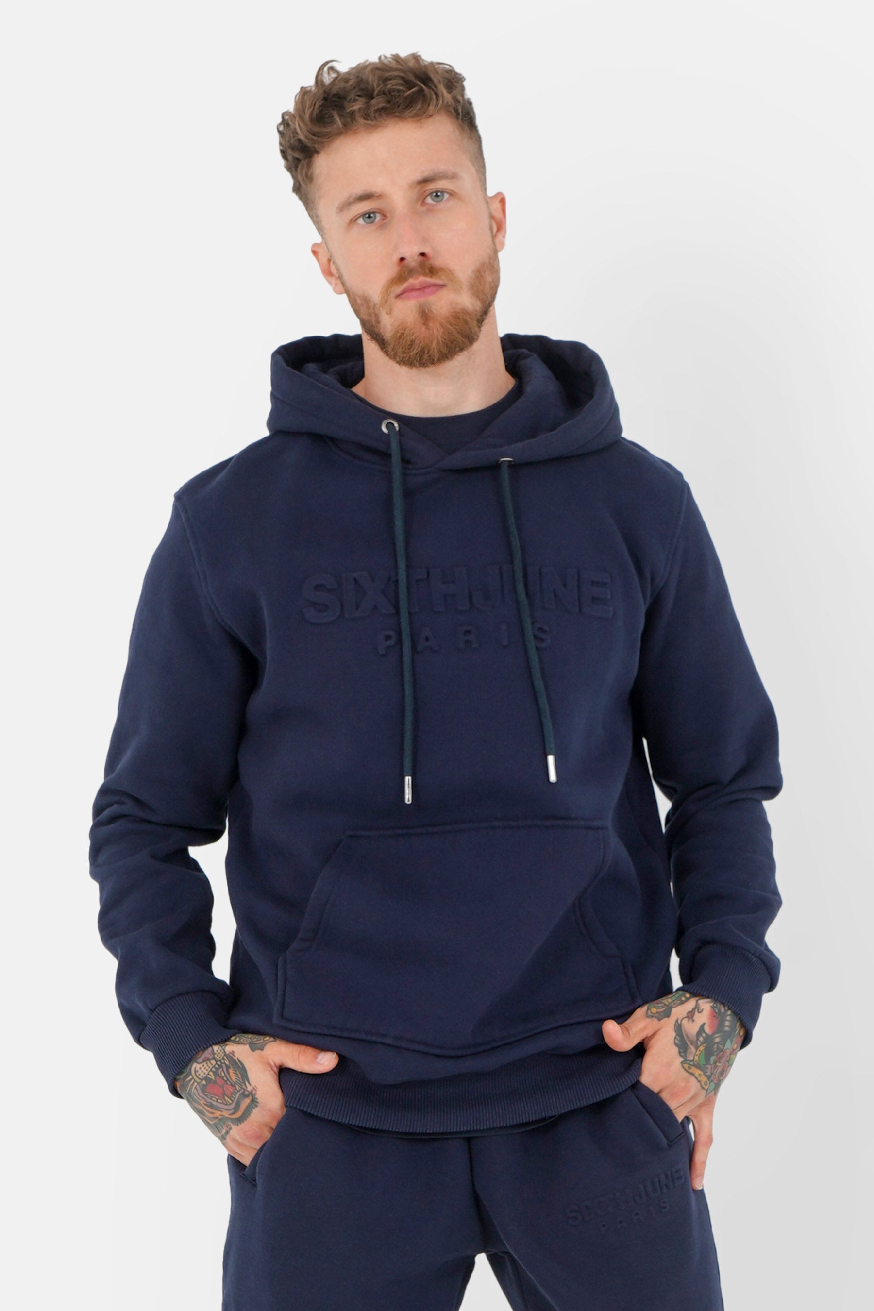 Embossed hoodie Navy