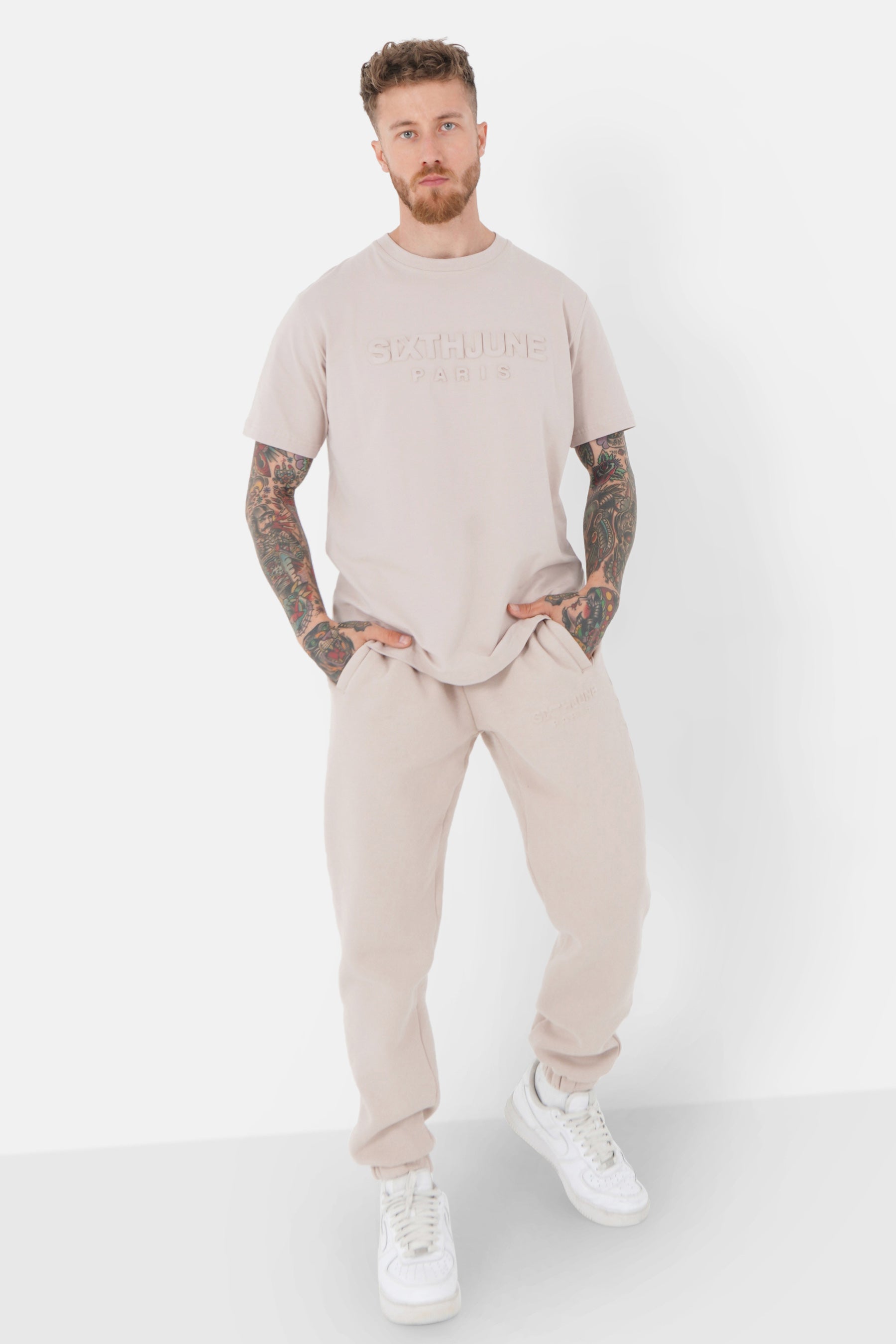 Embossed t-shirt Beige