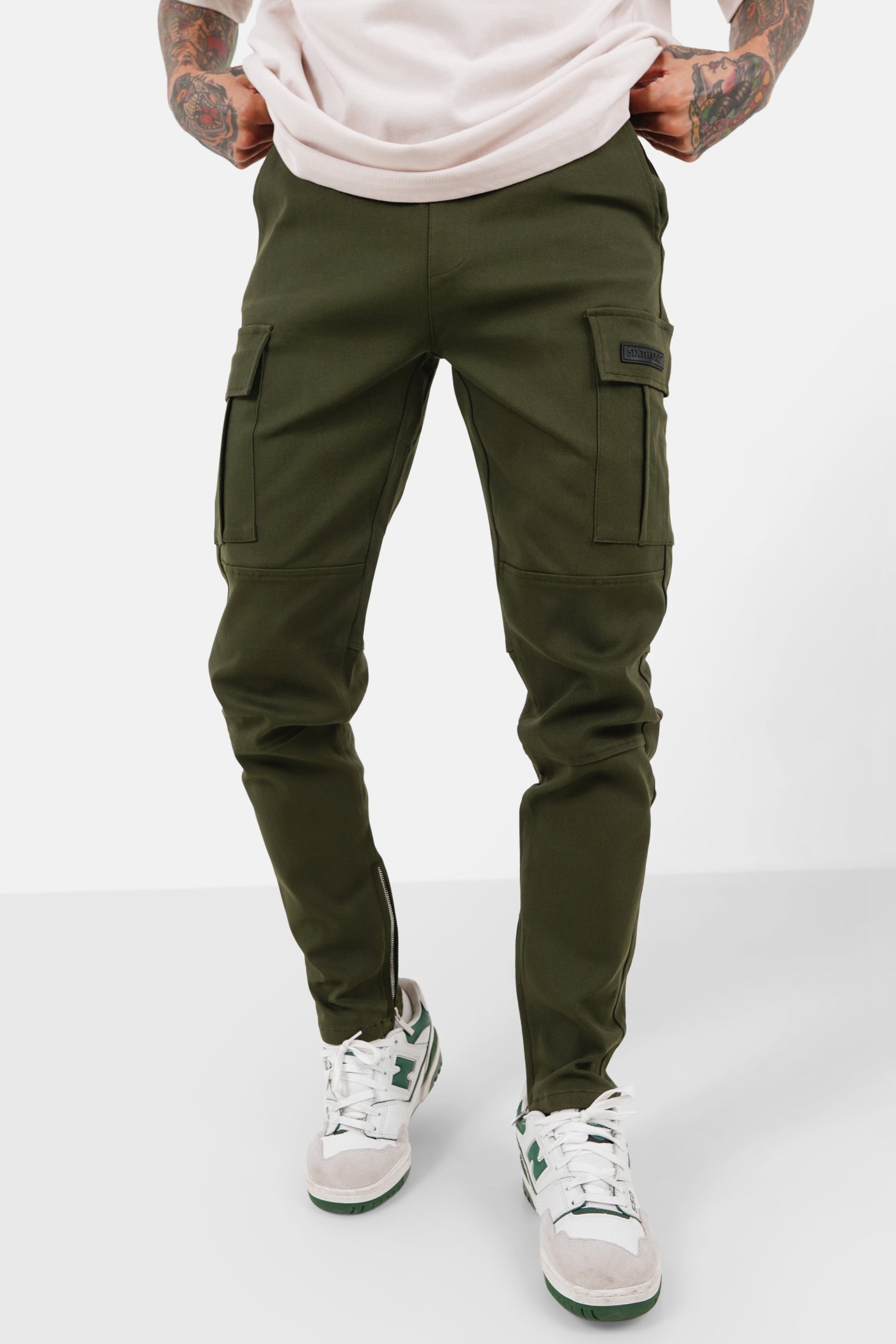 Pantalon droit poches cargo Vert kaki
