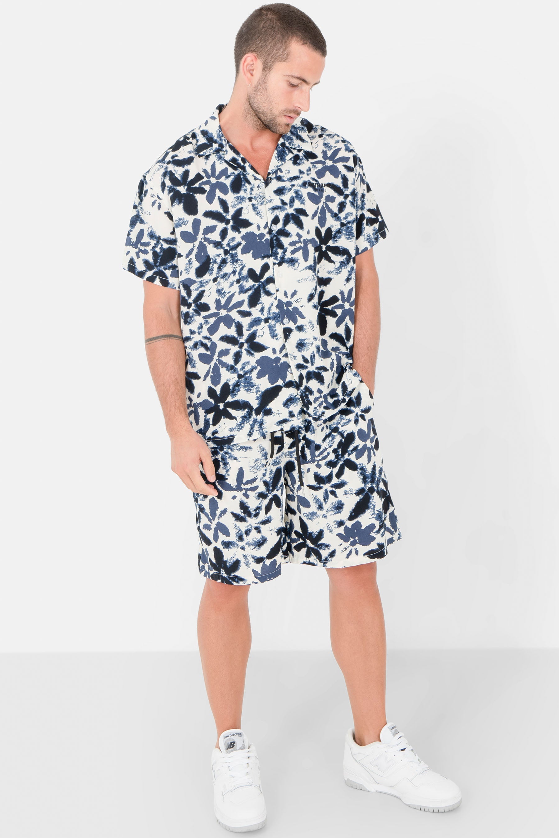 Short fluide imprimé floral Bleu