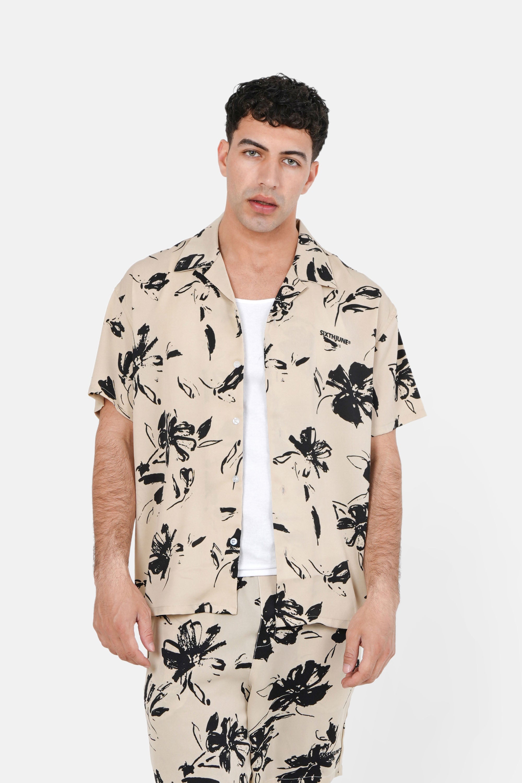 Floral print shirt Black