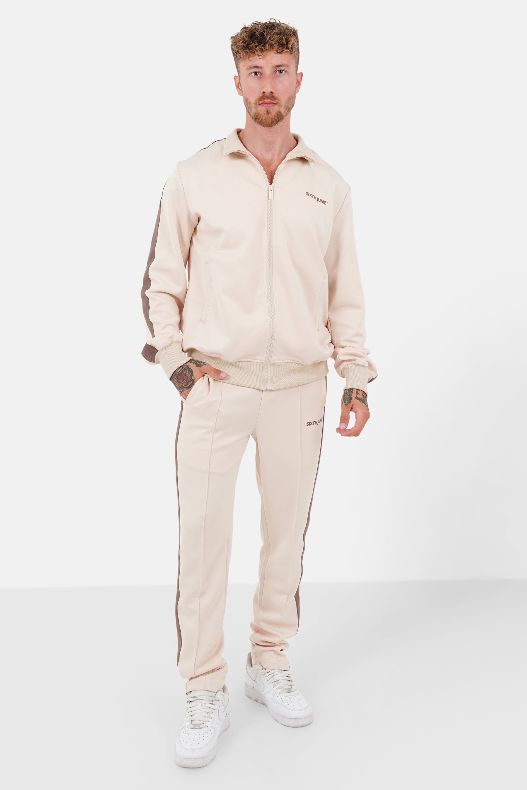 Stripes zip-up Trackjacket Beige