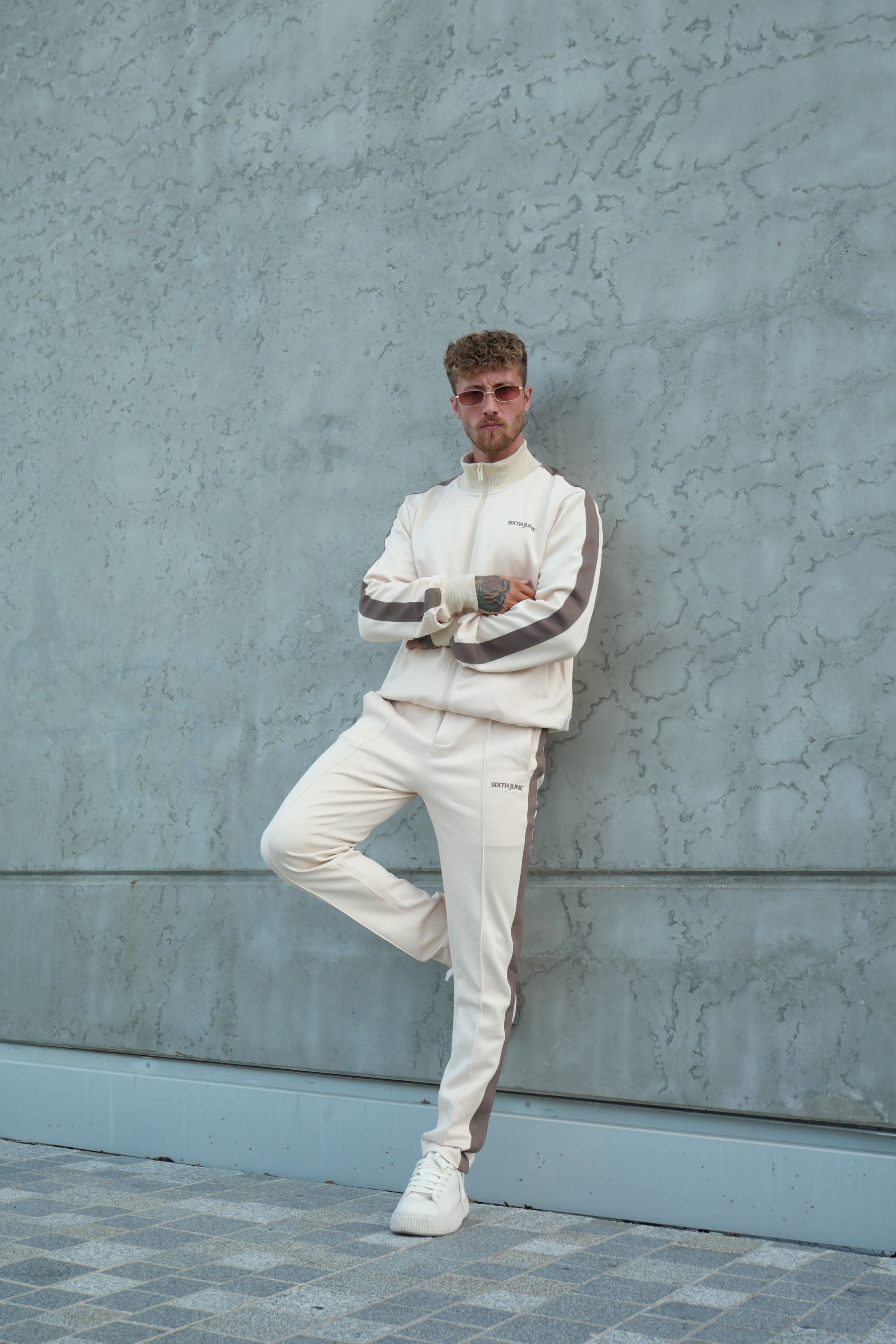 Stripes zip-up Trackjacket Beige