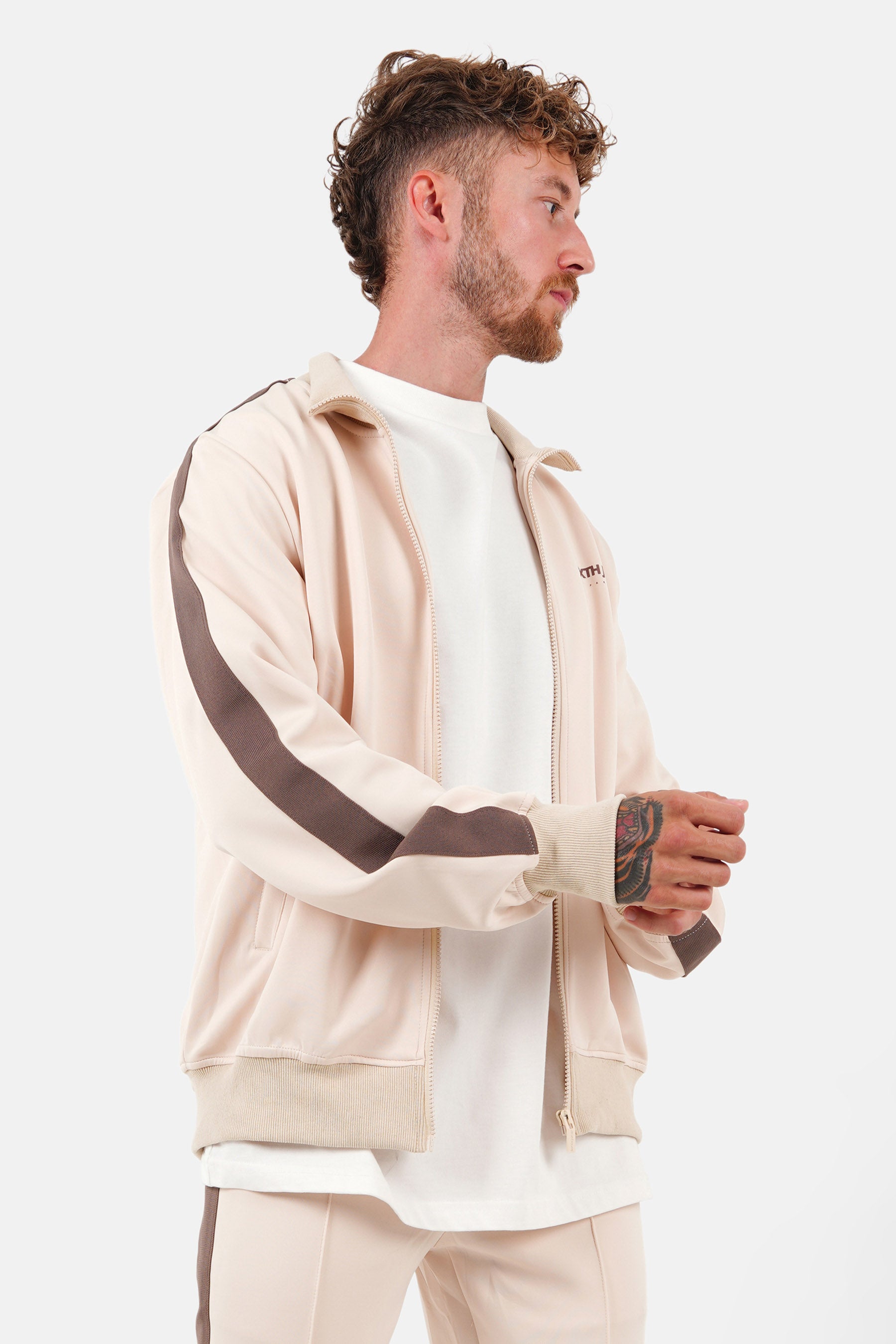 Stripes zip-up Trackjacket Beige