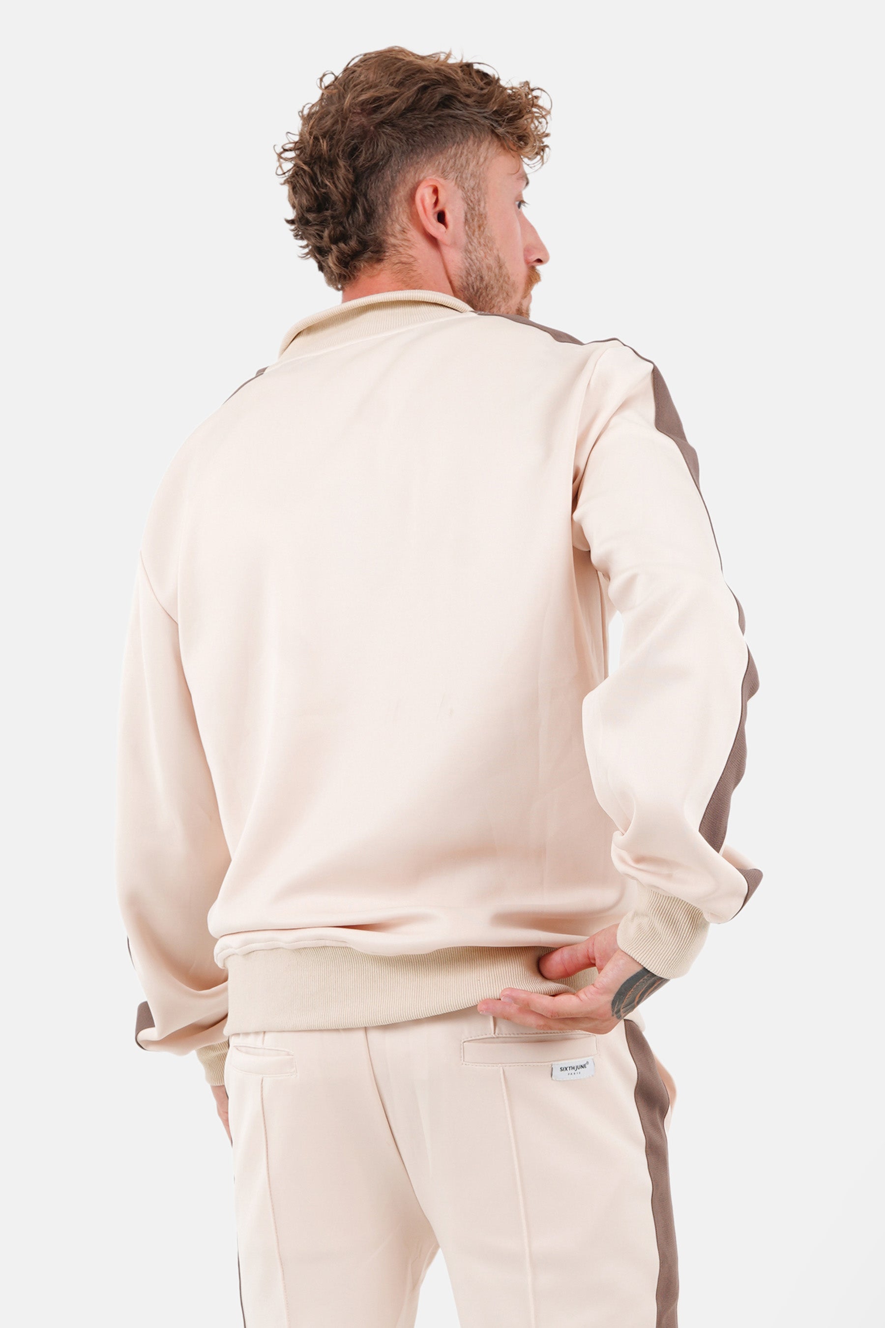 Stripes zip-up Trackjacket Beige
