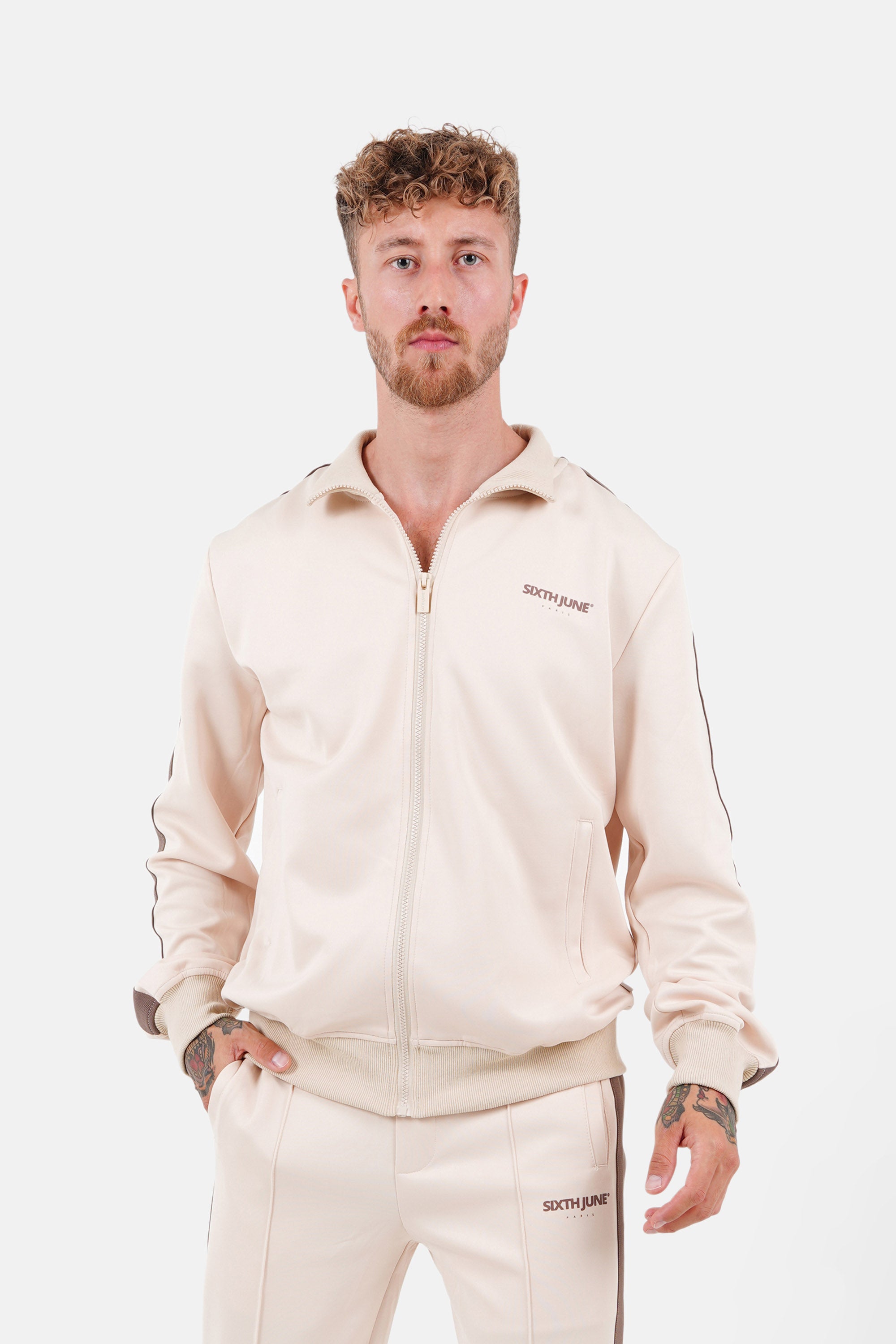 Stripes zip-up Trackjacket Beige