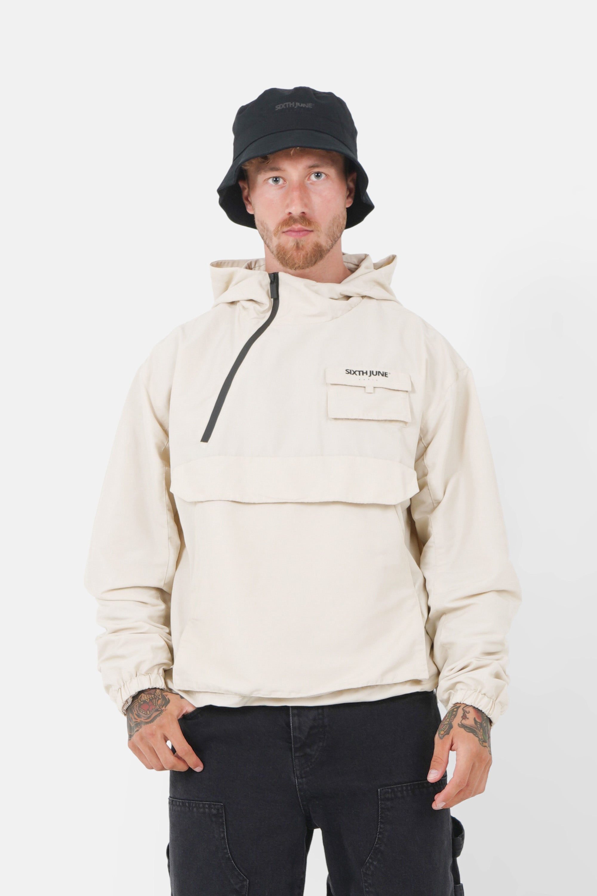Diagonal nylon jacket Beige