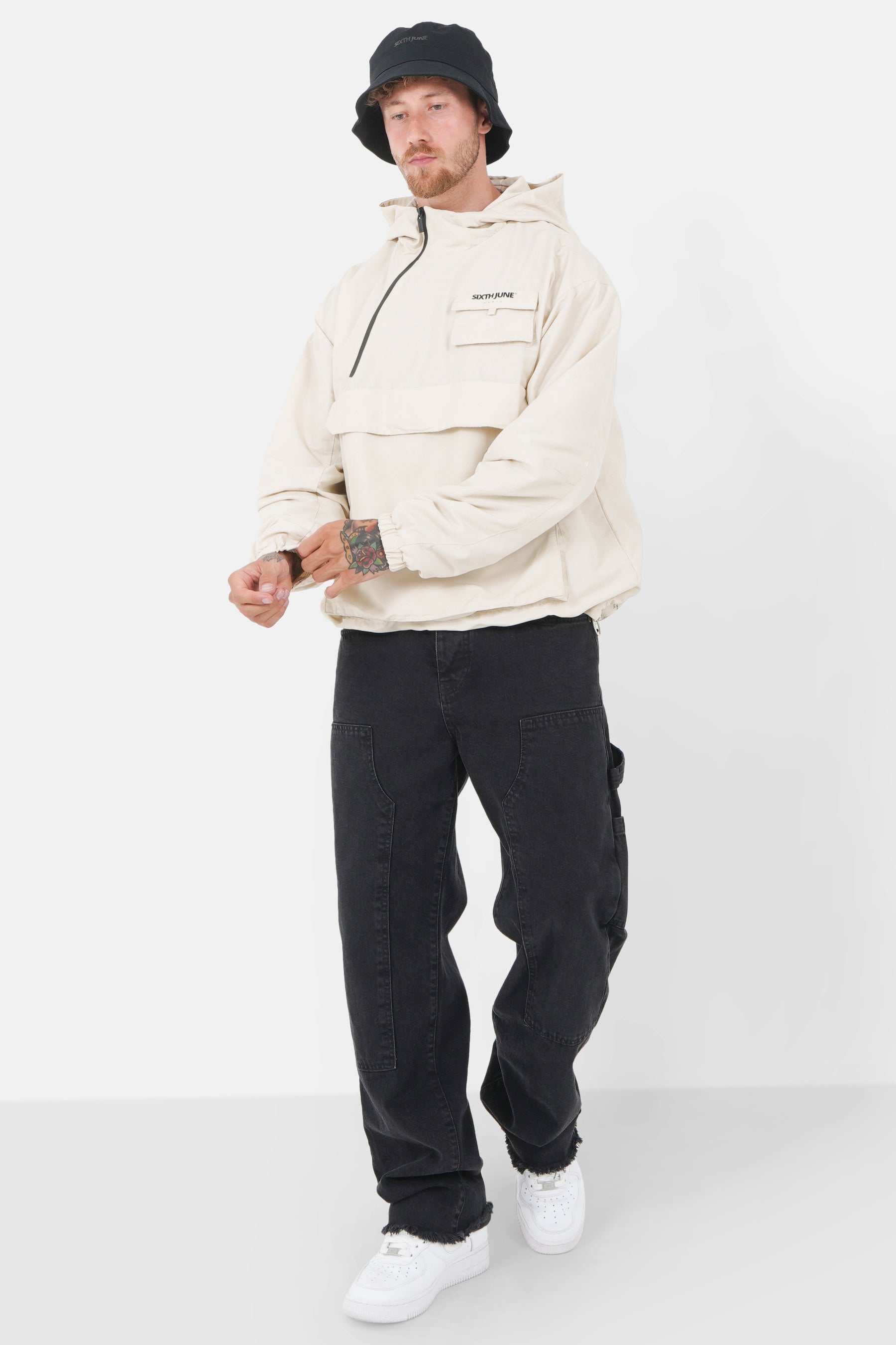 Diagonal nylon jacket Beige