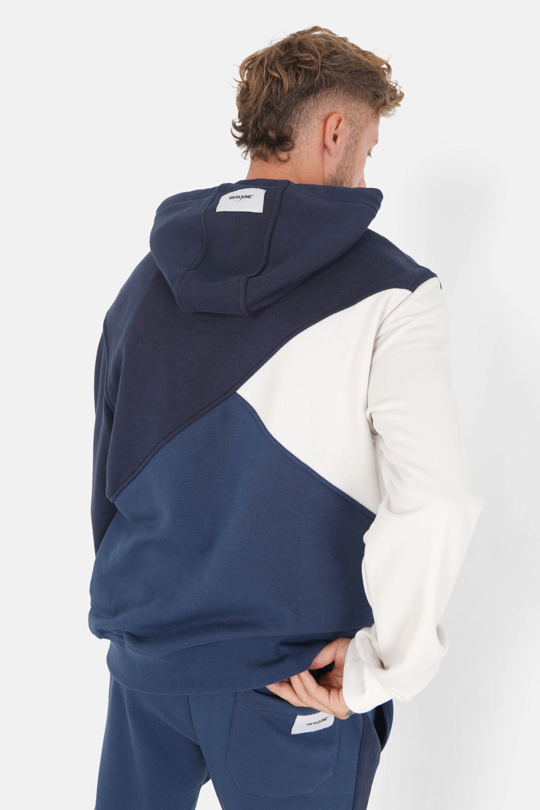 Dreifarbiges Kapuzensweatshirt Blau