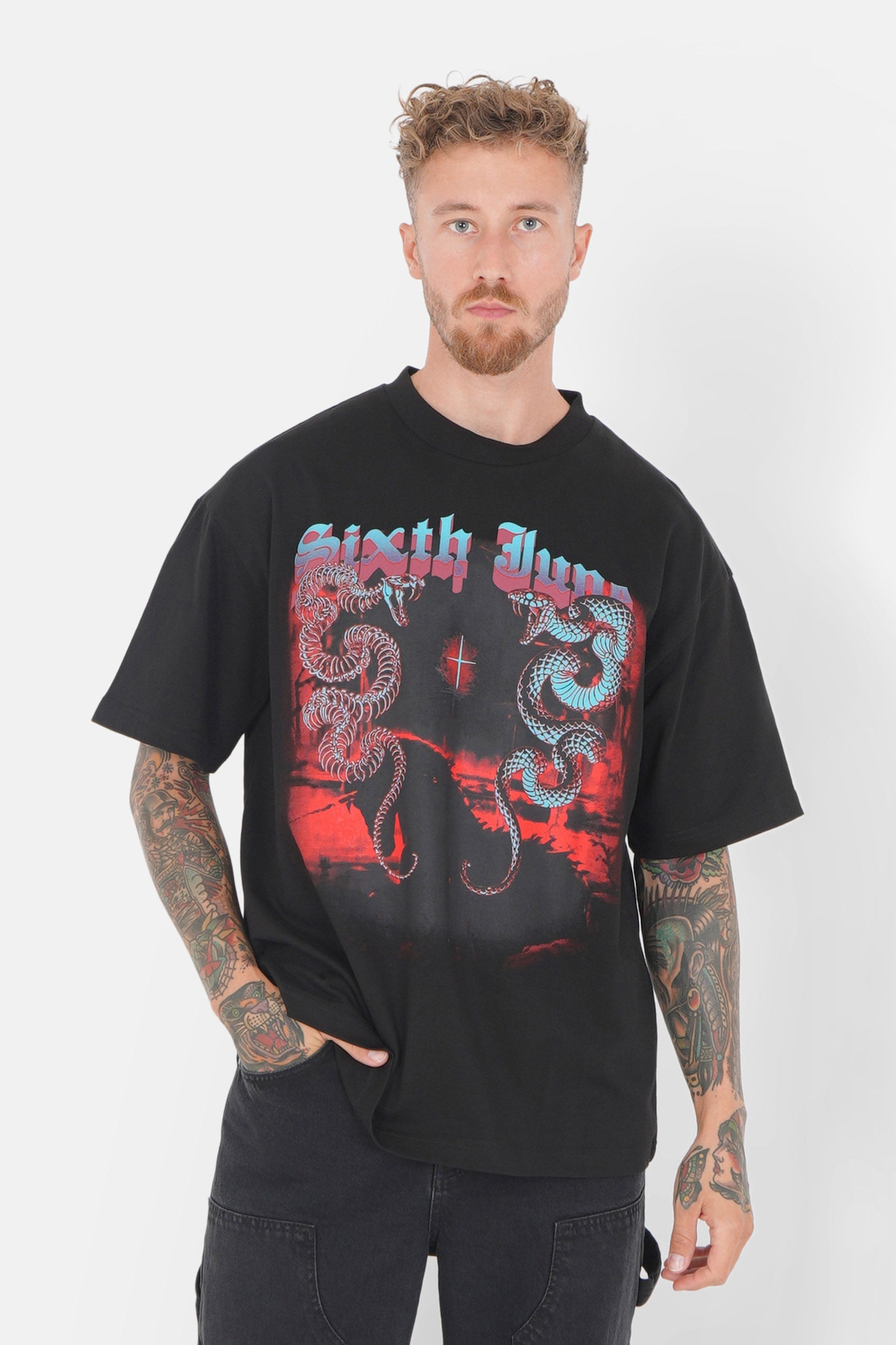 Gothic bedrucktes T-Shirt Schwarz