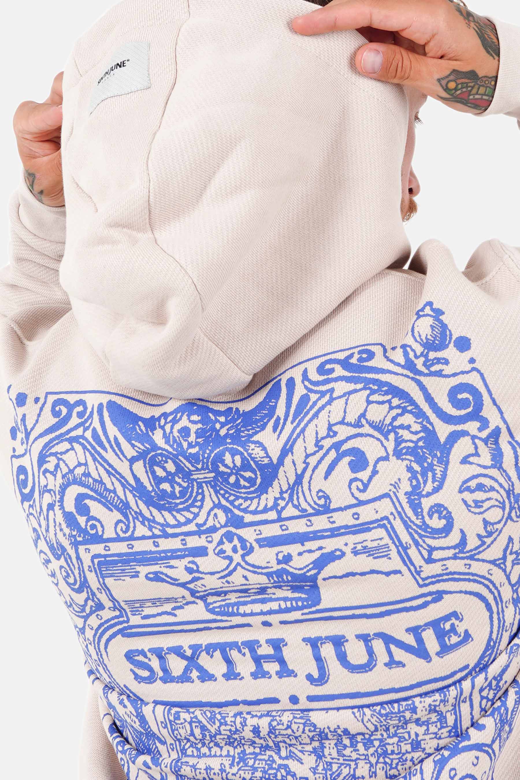 Kapuzenpullover mit Azulejo-Mustern Beige