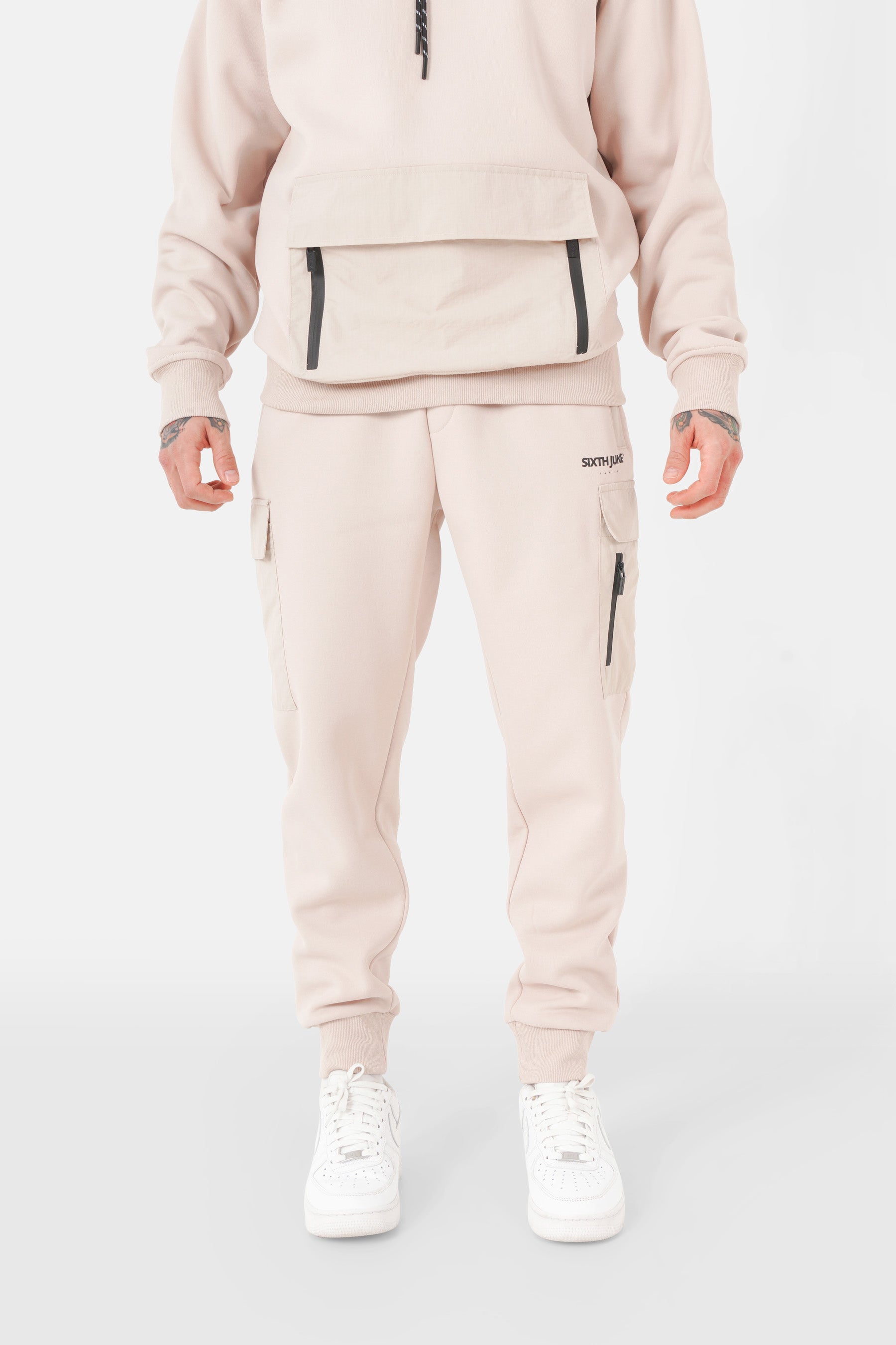 Nylon cargo bicolore jogging suit Beige 