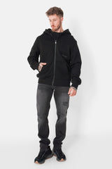 Samurai print zip hoodie Black