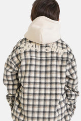 Junior-Fleecehemd mit Schottenmuster und Logo in Beige