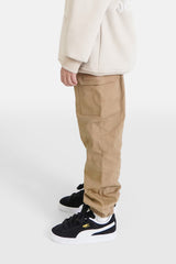 Beigefarbene Junior-Hose mit Kordelzug und Cargotaschen