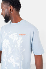 T-Shirt mit floral besticktem Logo Hellblau