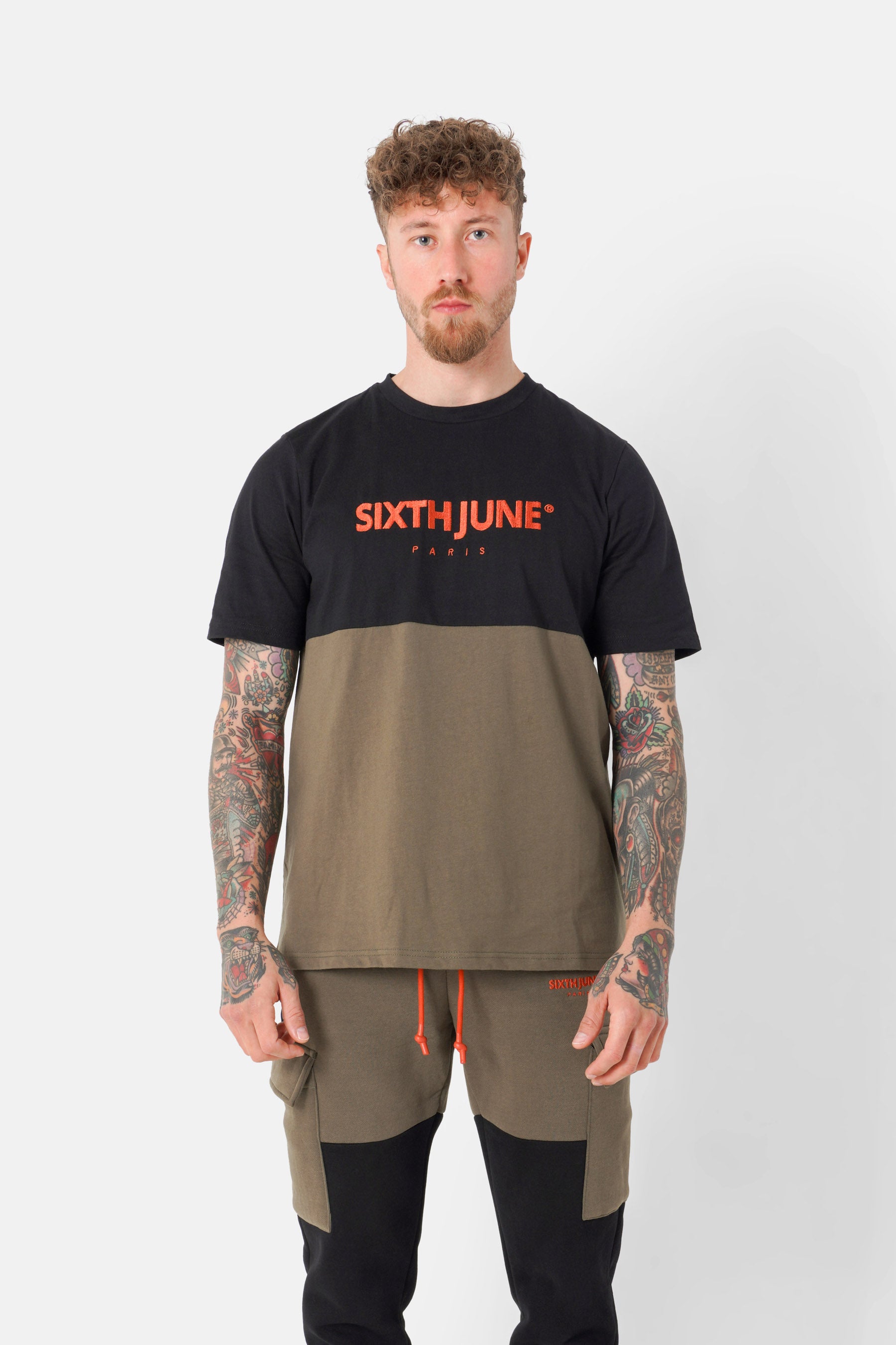 T-shirt bicolore logo broderie Vert kaki