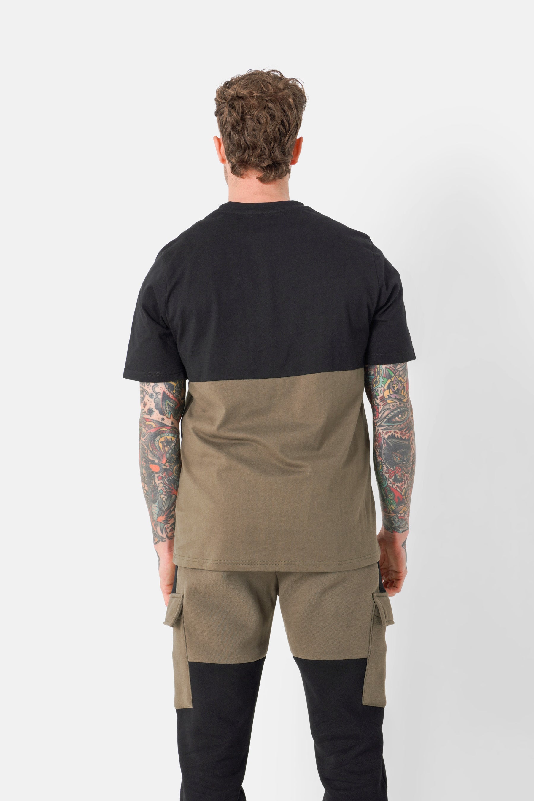 T-shirt bicolore logo broderie Vert kaki