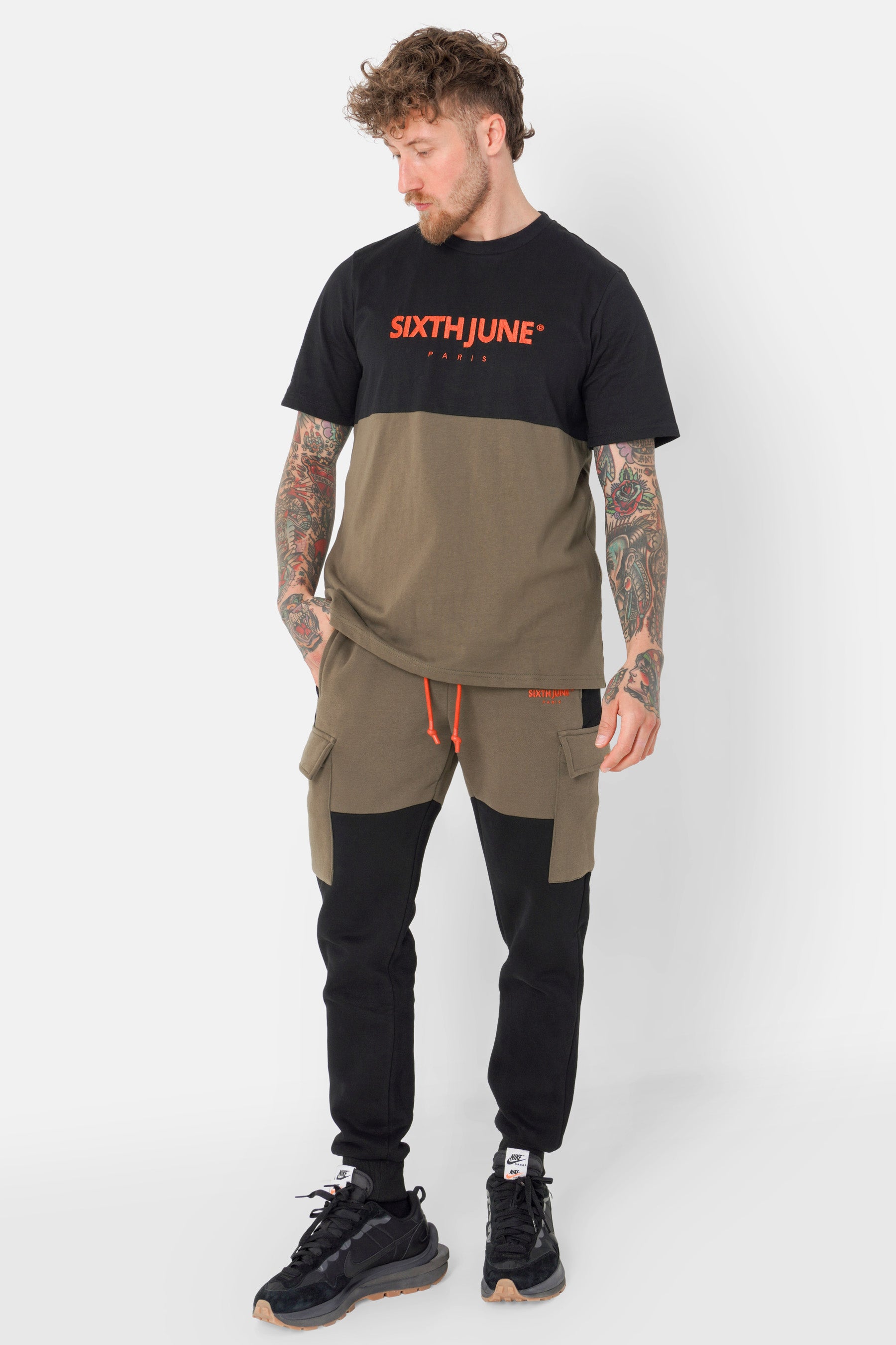 T-shirt bicolore logo broderie Vert kaki