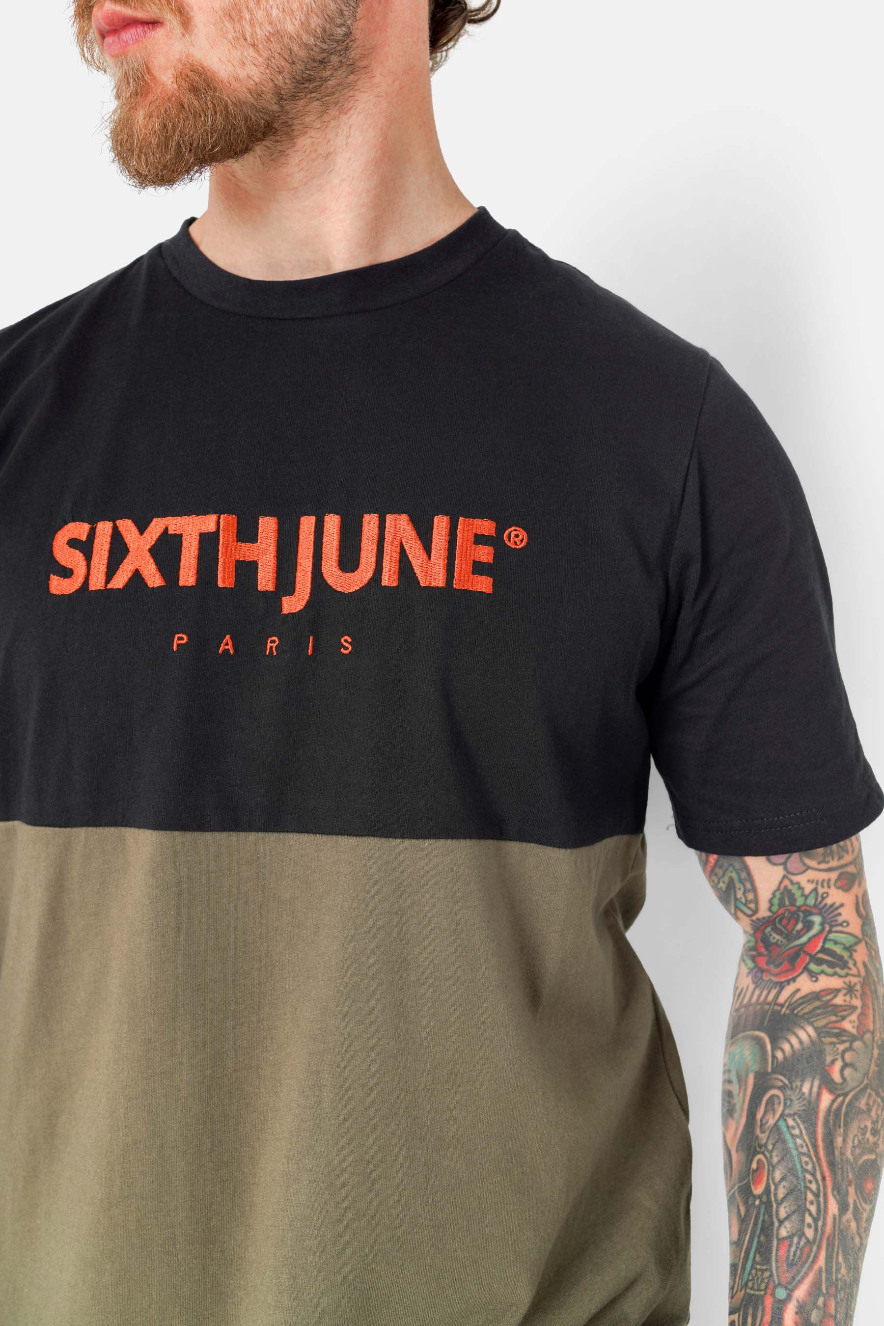 T-shirt bicolore logo broderie Vert kaki