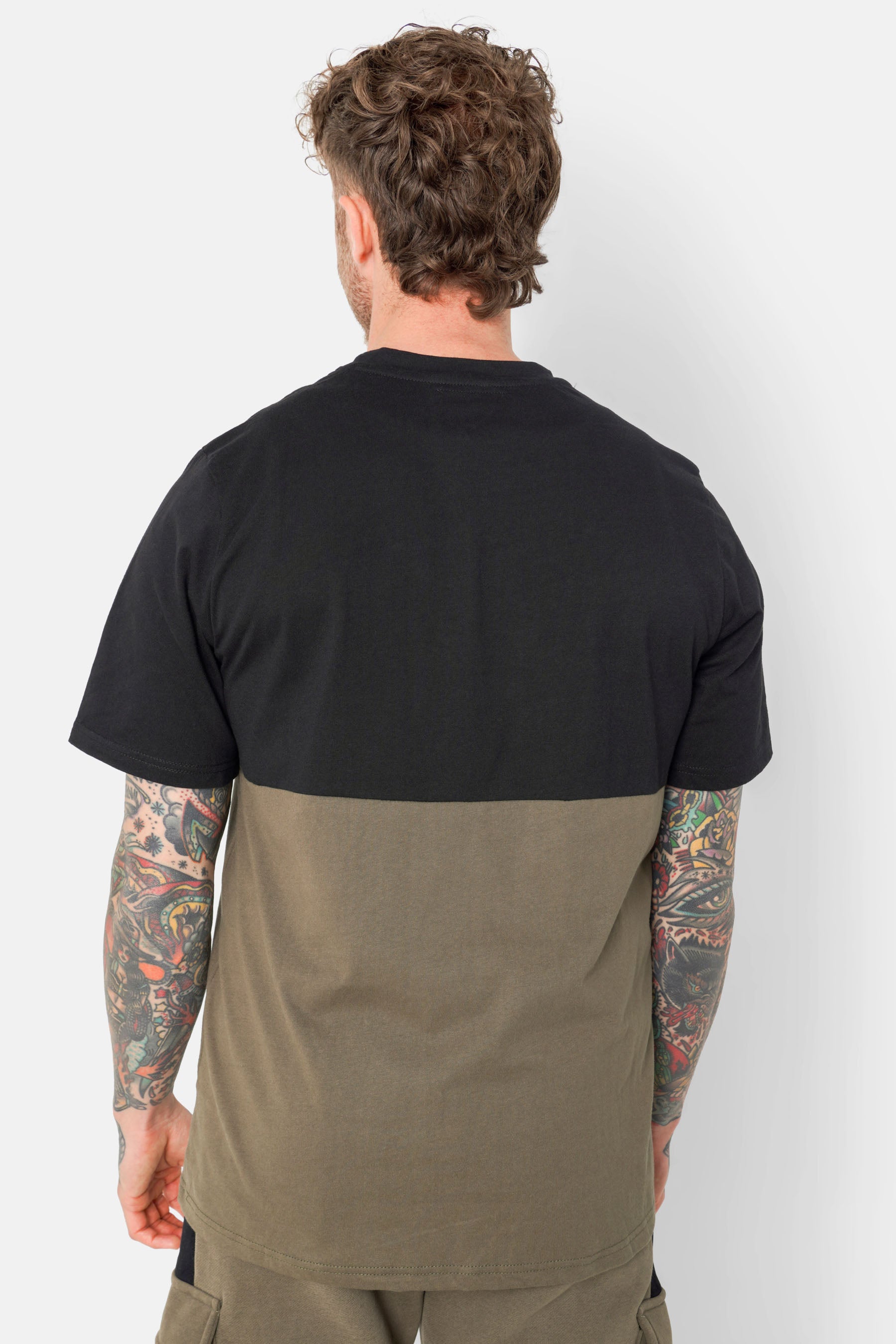 T-shirt bicolore logo broderie Vert kaki