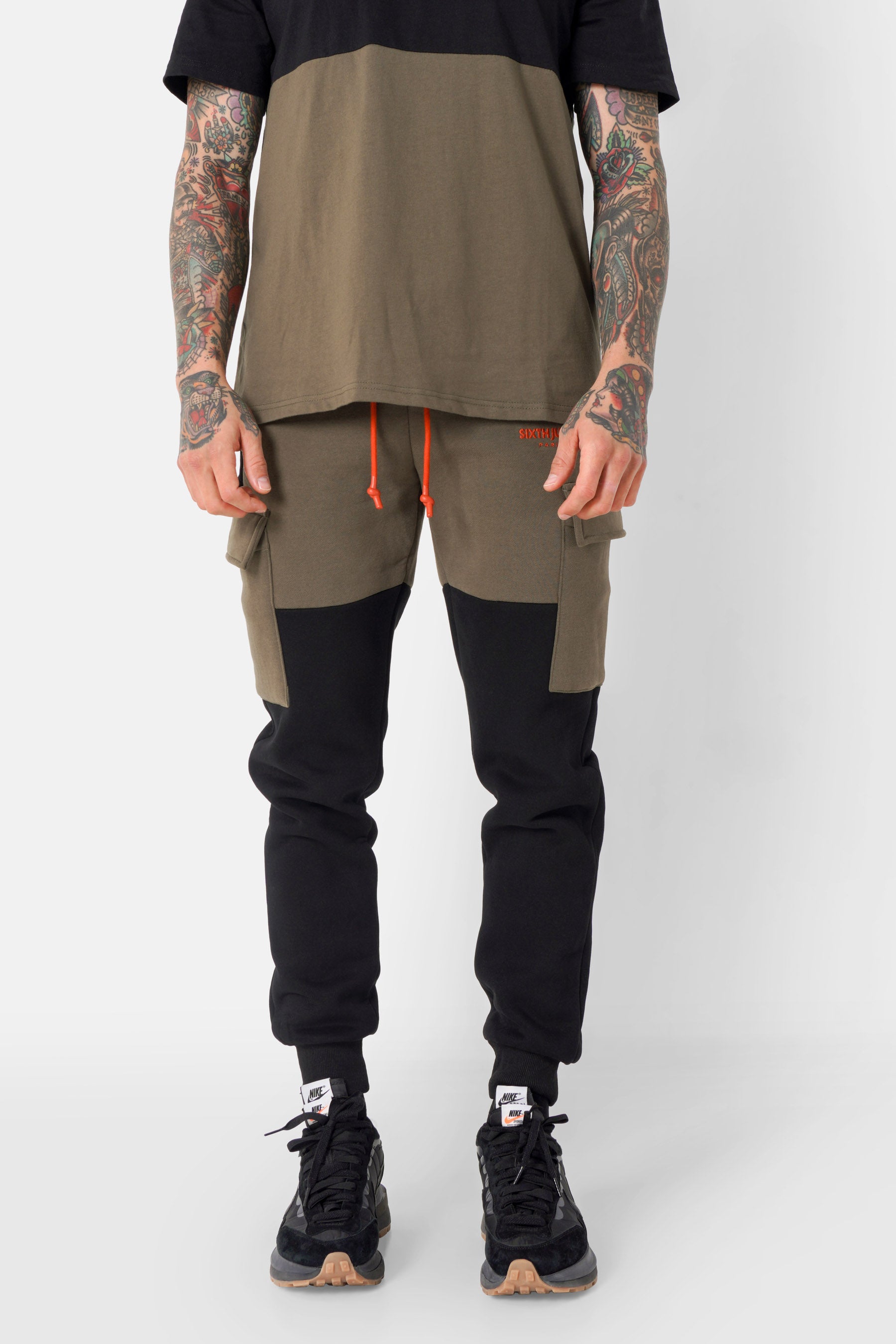 Jogging bicolore cargo Vert kaki