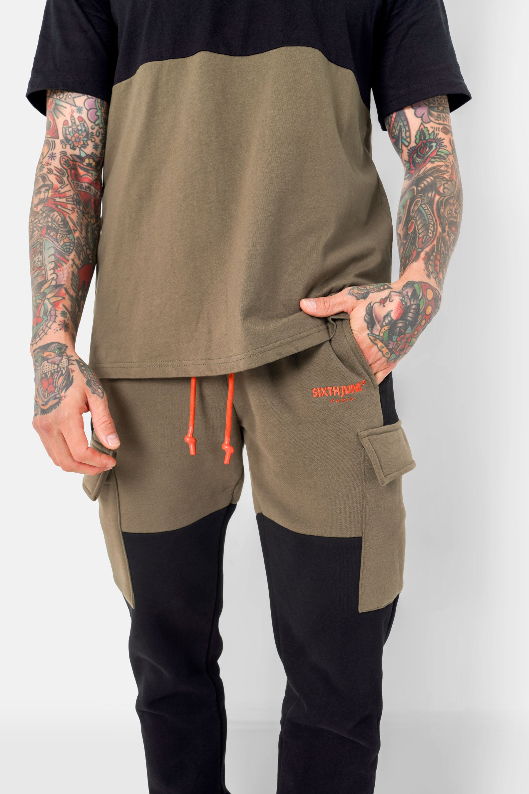 Jogging bicolore cargo Vert kaki