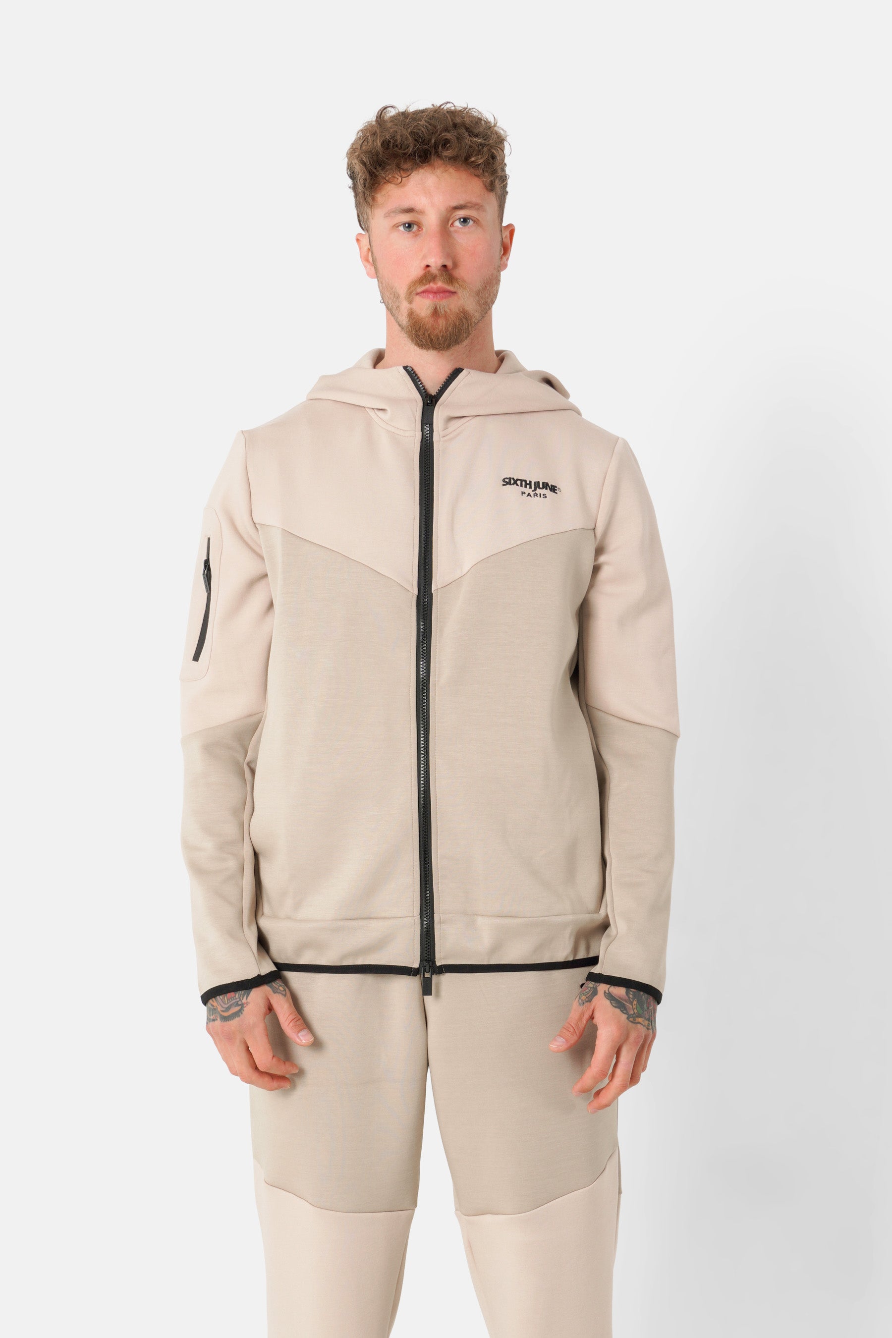 Veste bicolore technique zip Beige
