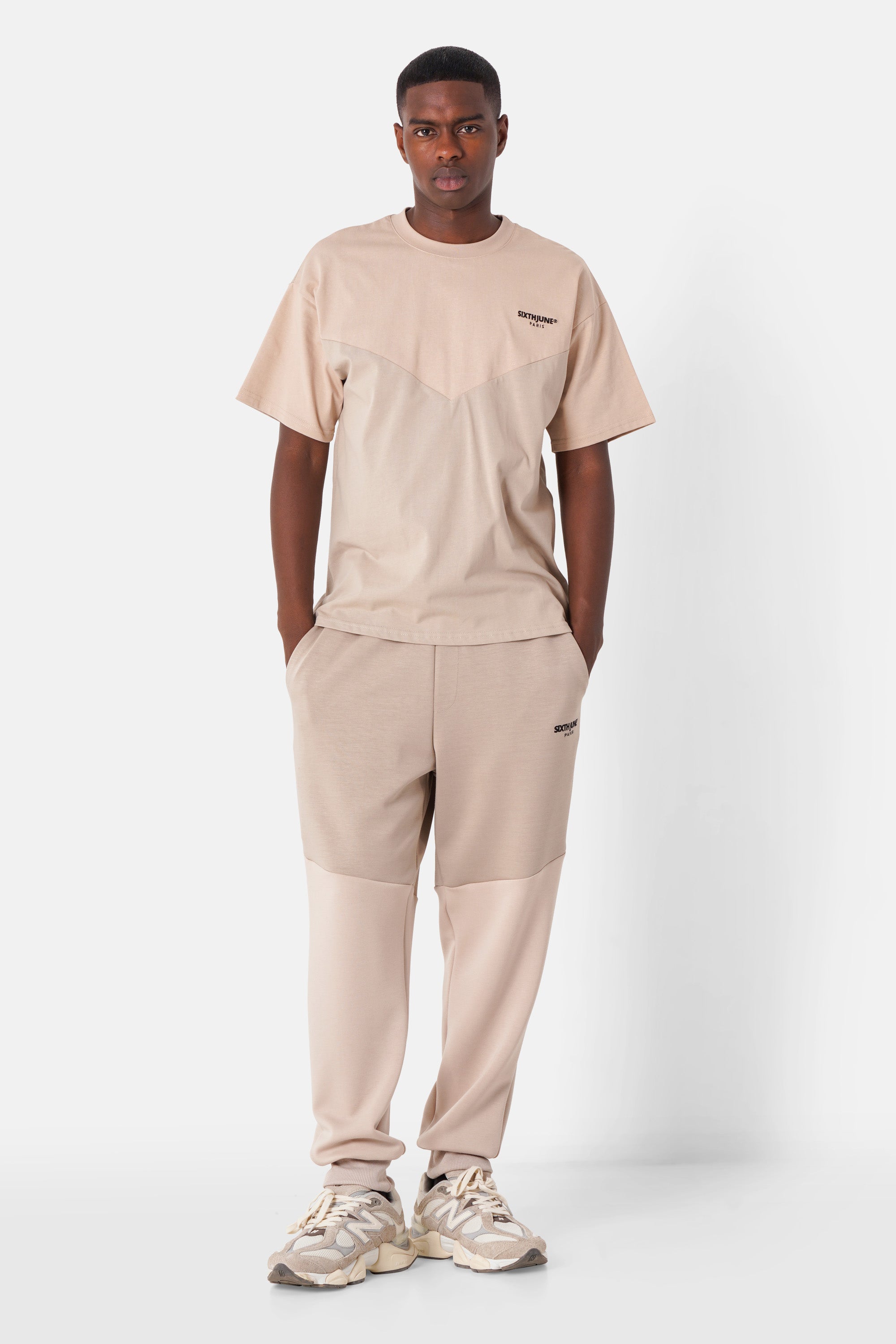 T-shirt bicolore logo brodé Beige