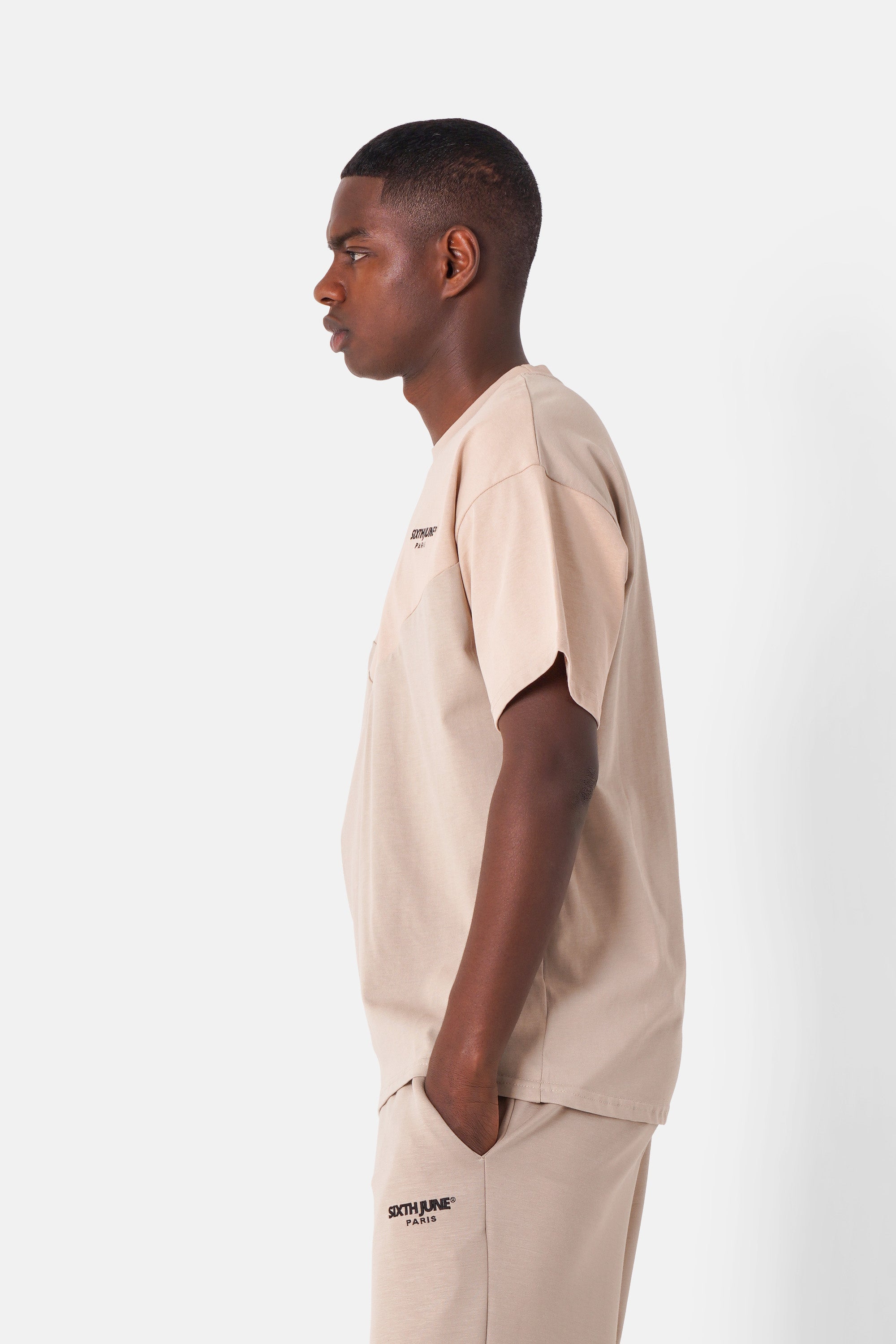 T-shirt bicolore logo brodé Beige