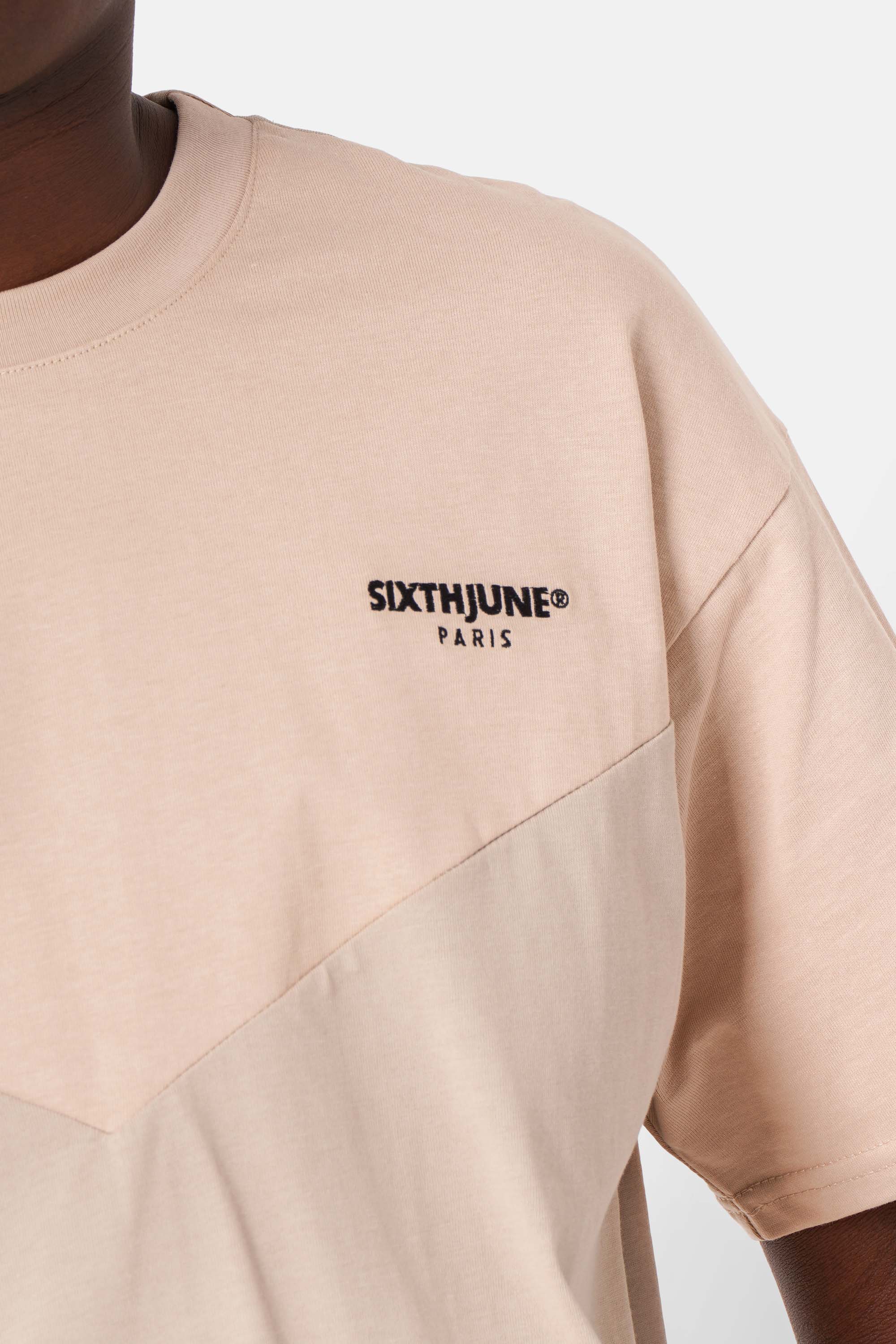T-shirt bicolore logo brodé Beige