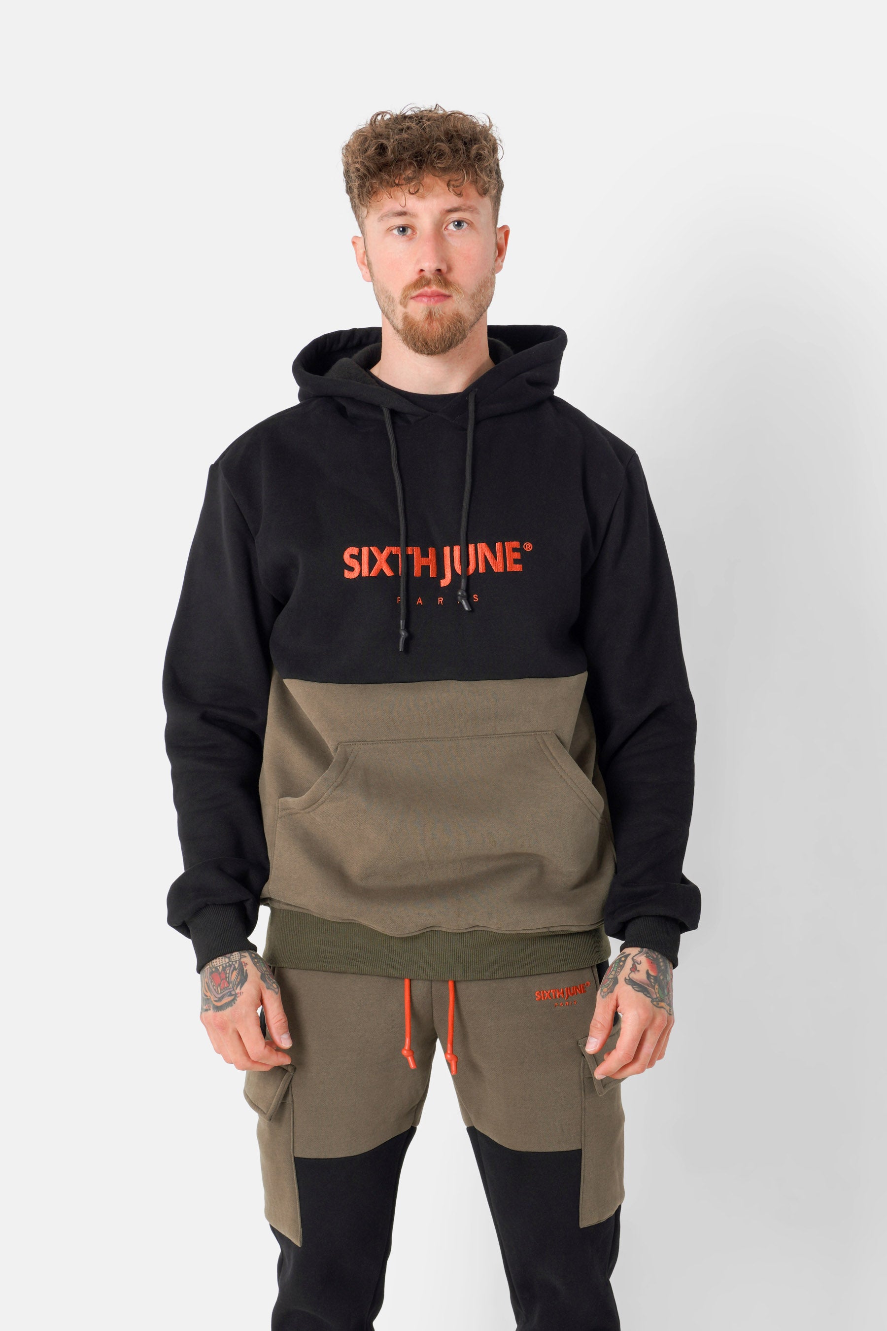 Sweatshirt bicolore logo broderie Vert kaki