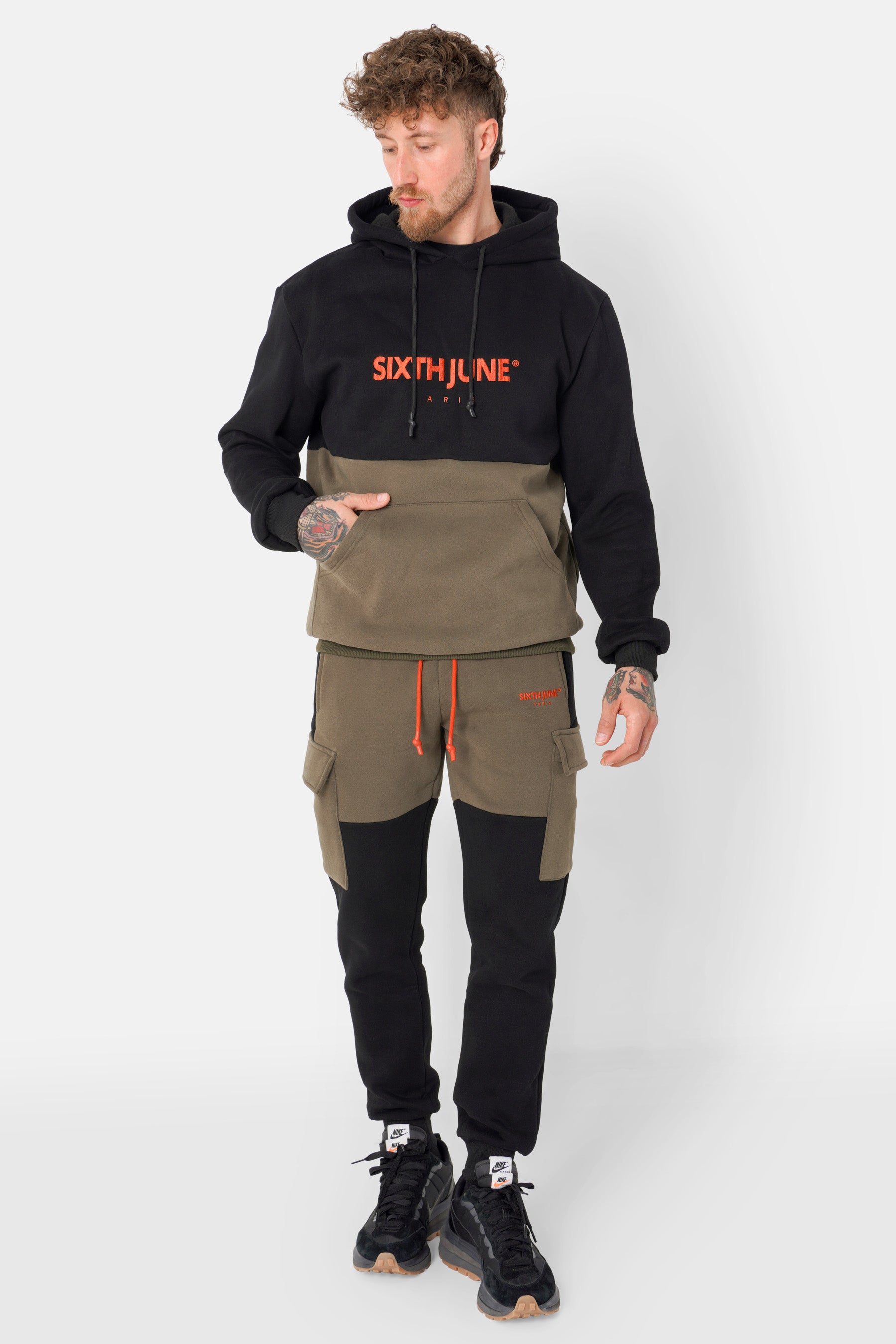 Sweatshirt bicolore logo broderie Vert kaki