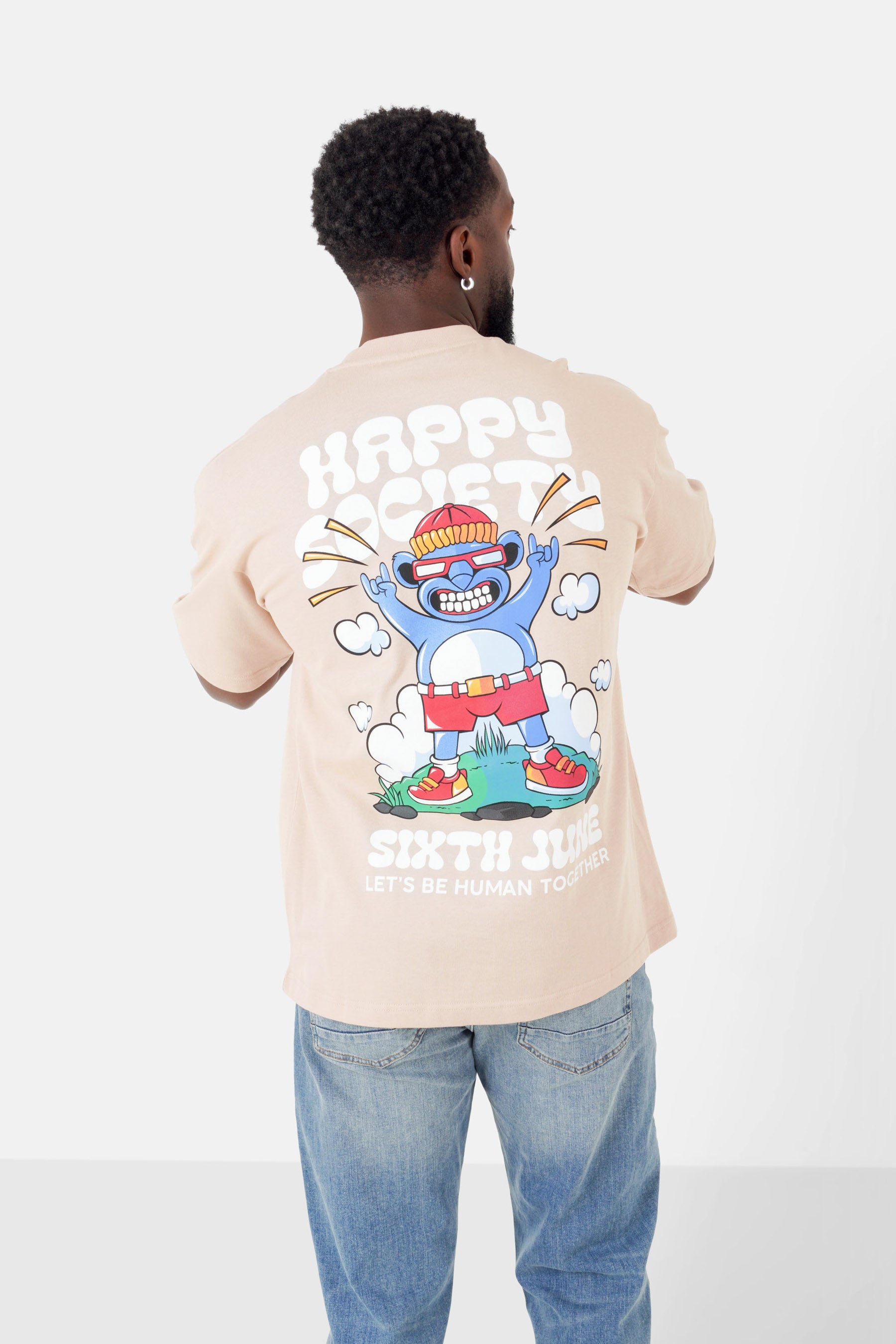 Happy society printed t-shirt Beige