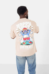 T-shirt print happy society Beige