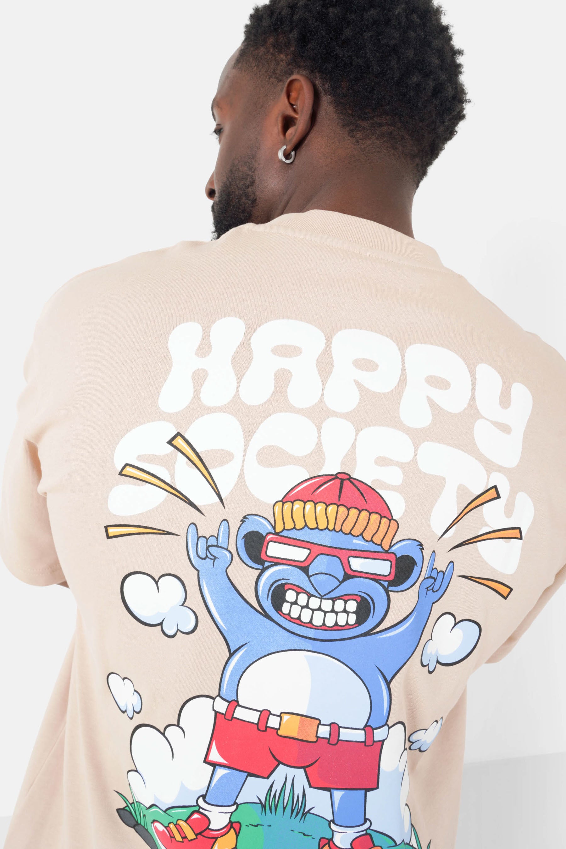 T-Shirt mit Happy Society-Print Beige