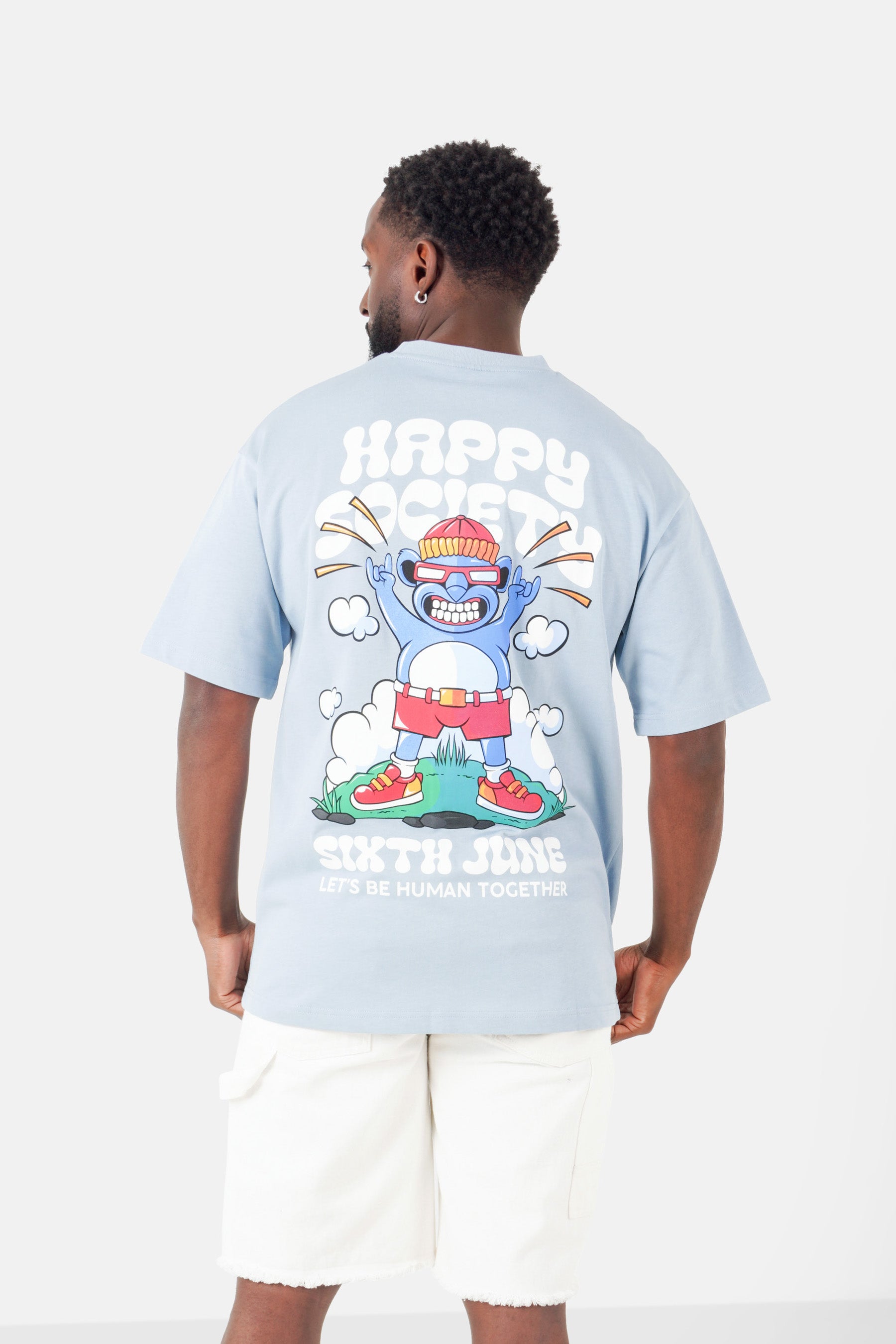 T-Shirt mit Happy Society-Aufdruck Blau