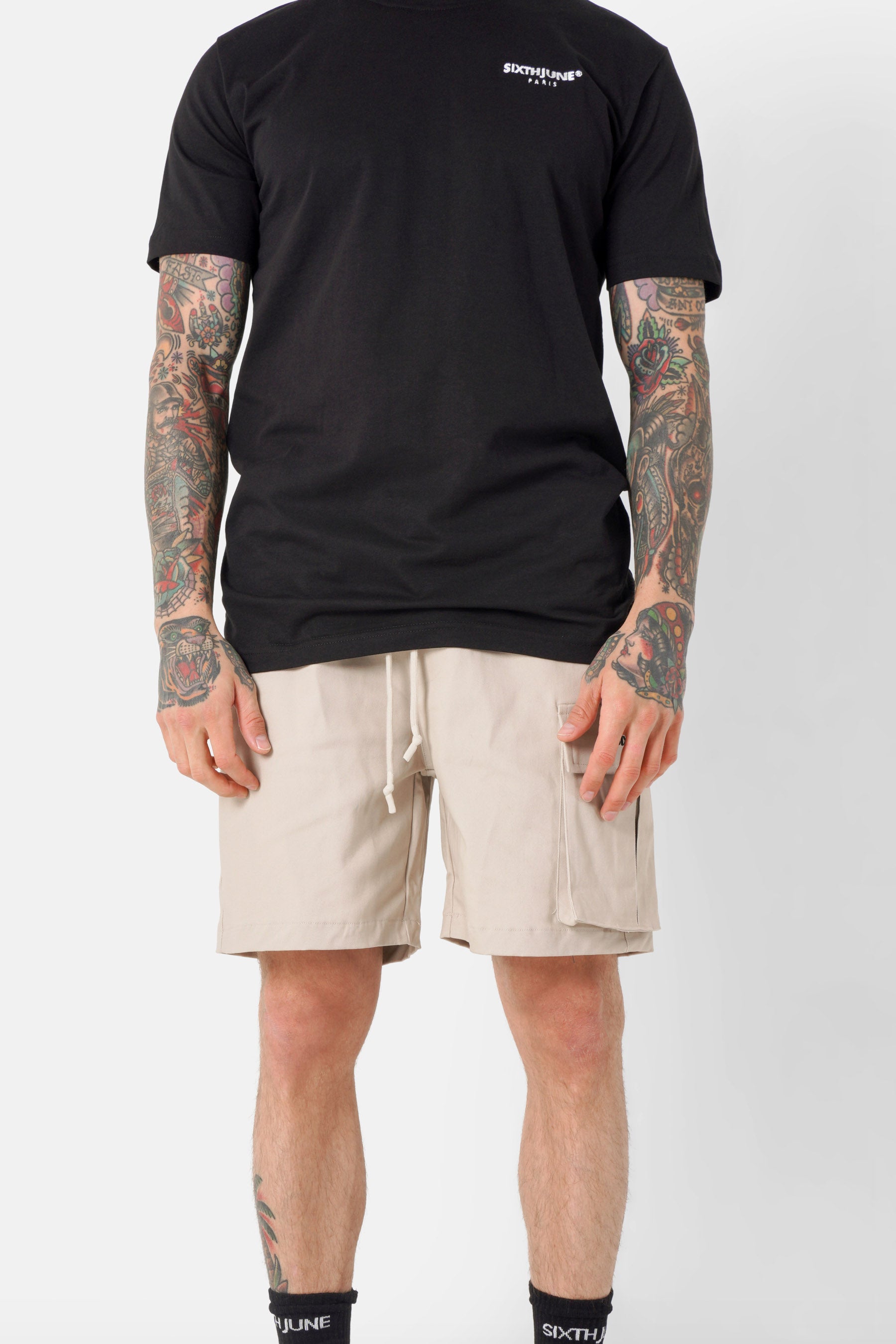 Short cargo logo broderie Beige