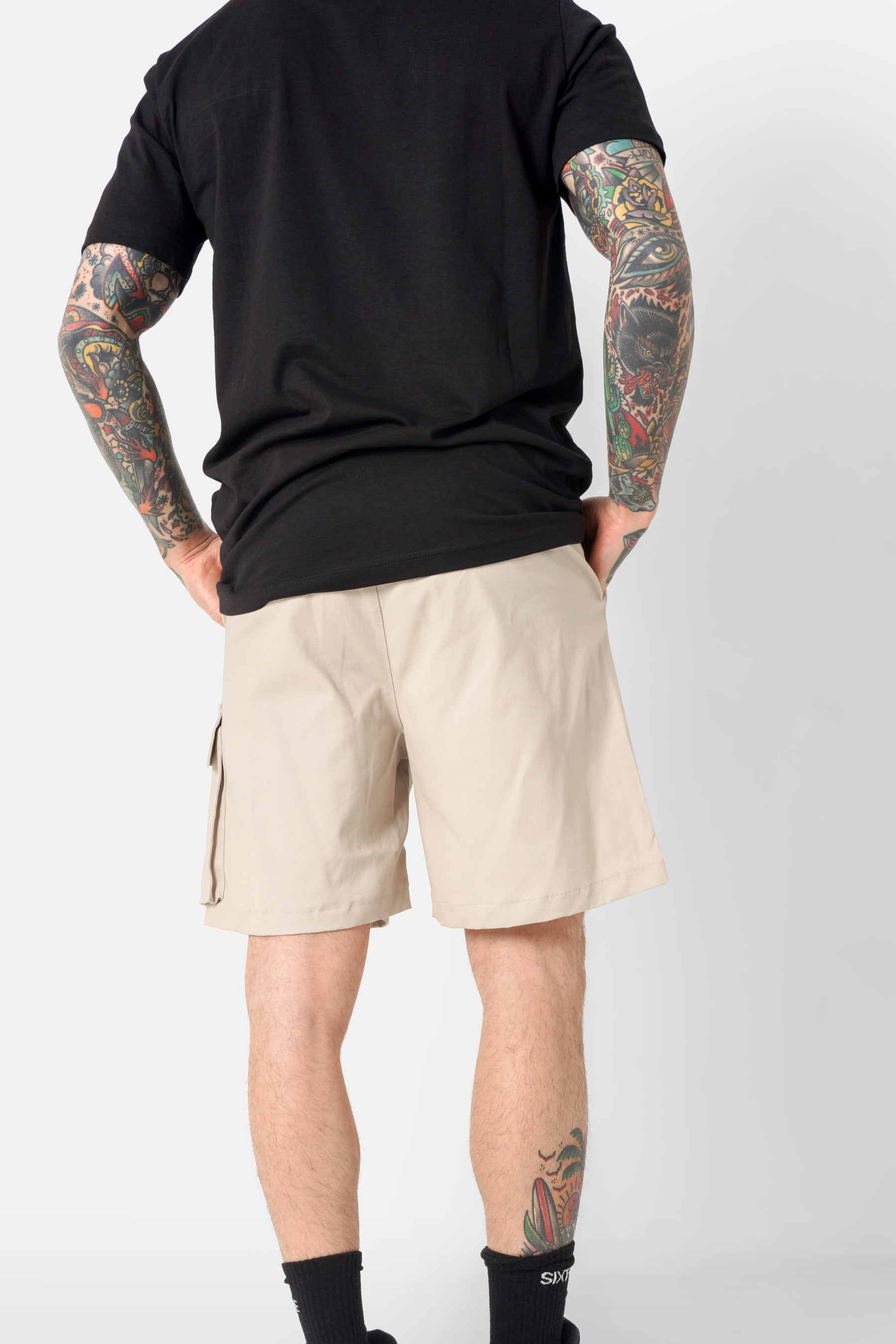 Short cargo logo broderie Beige