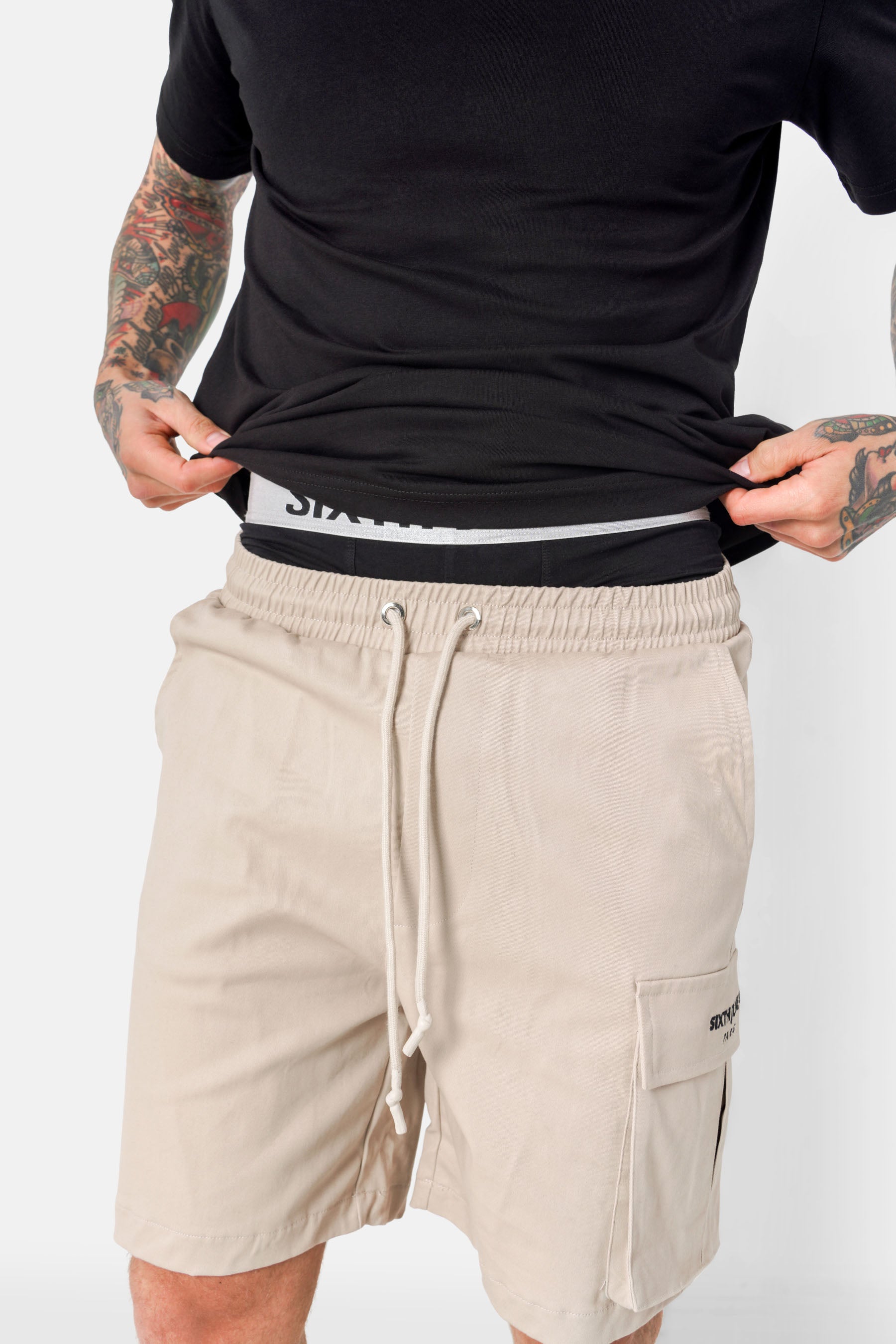 Short cargo logo broderie Beige