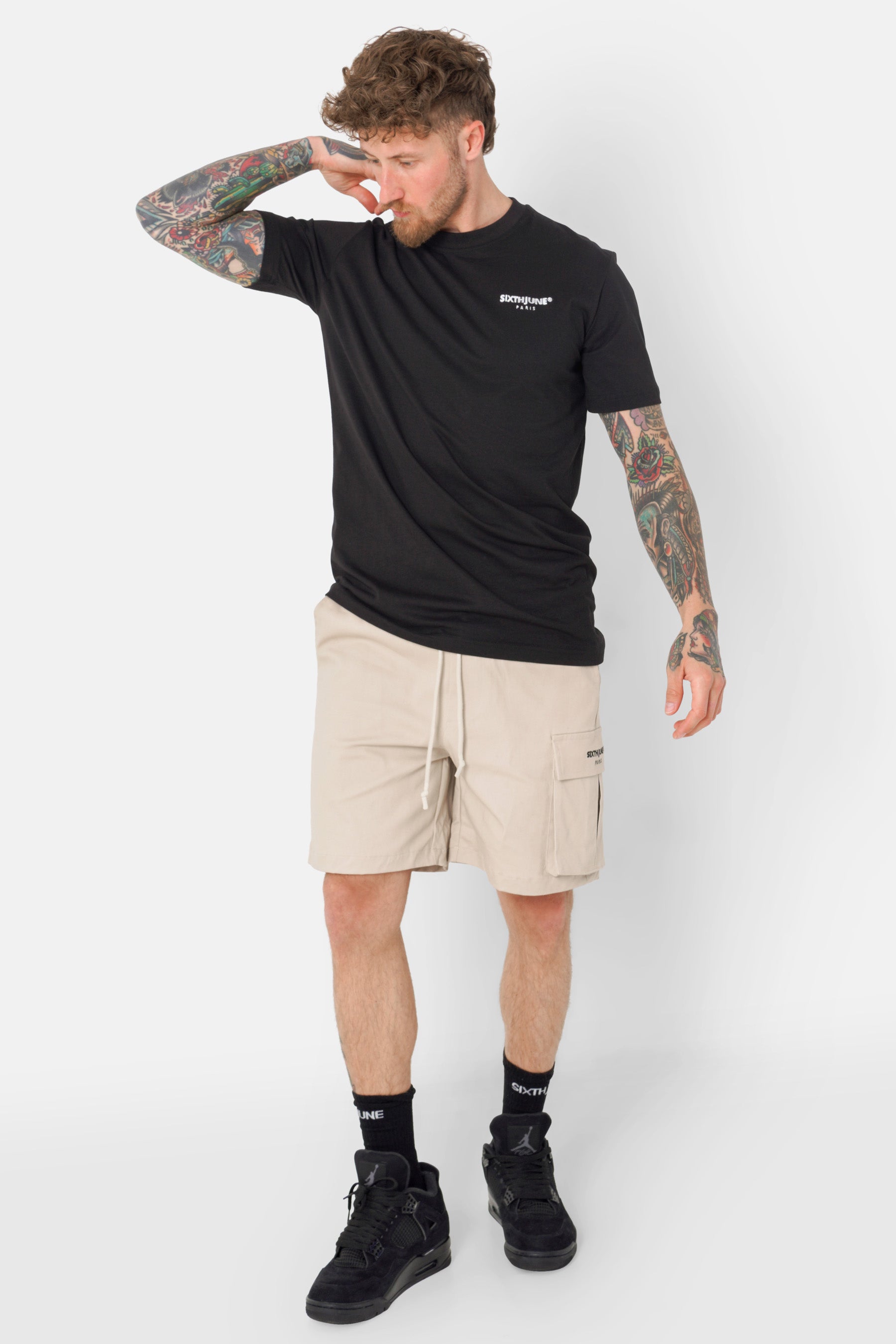 Short cargo logo broderie Beige