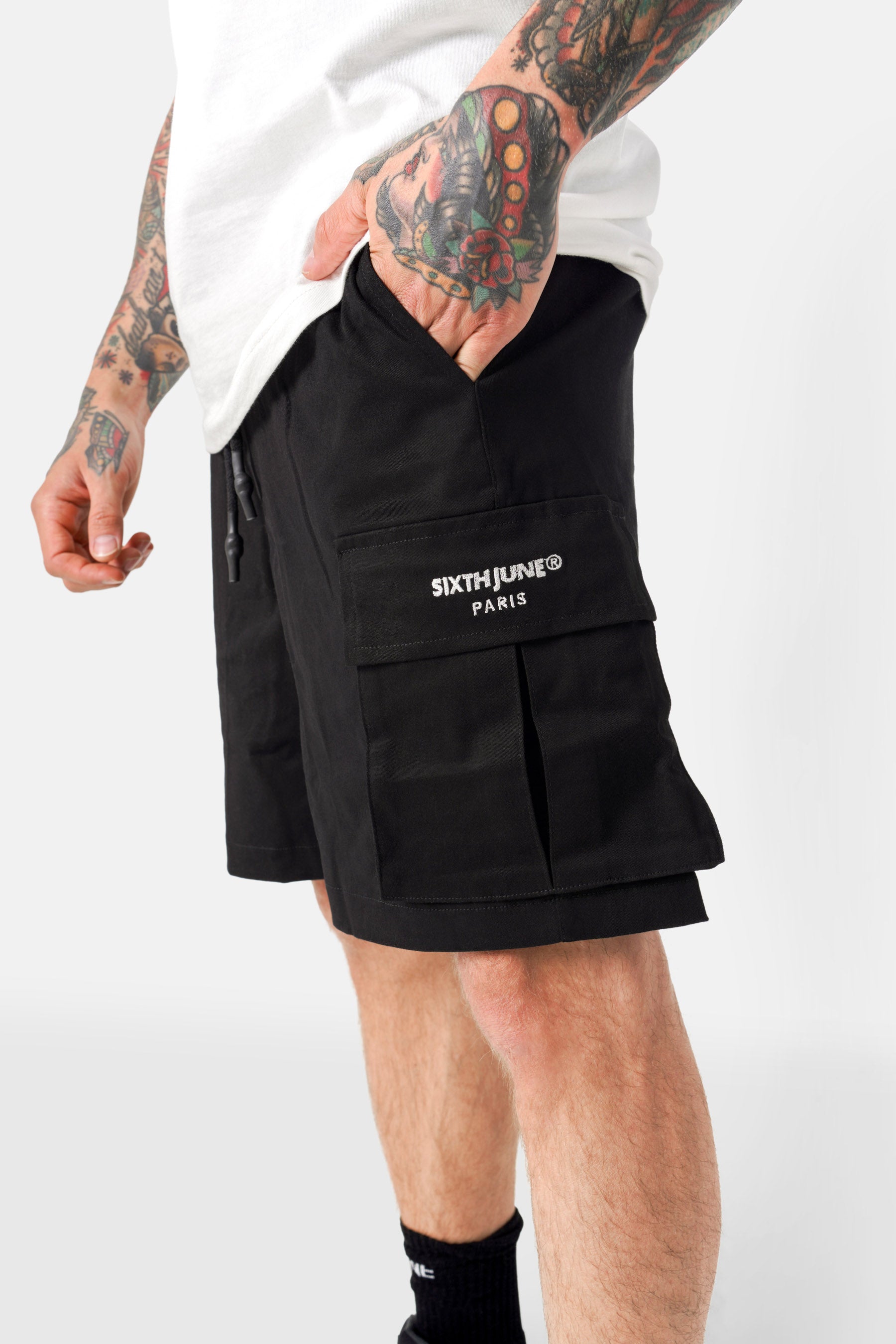 Short cargo logo broderie Noir