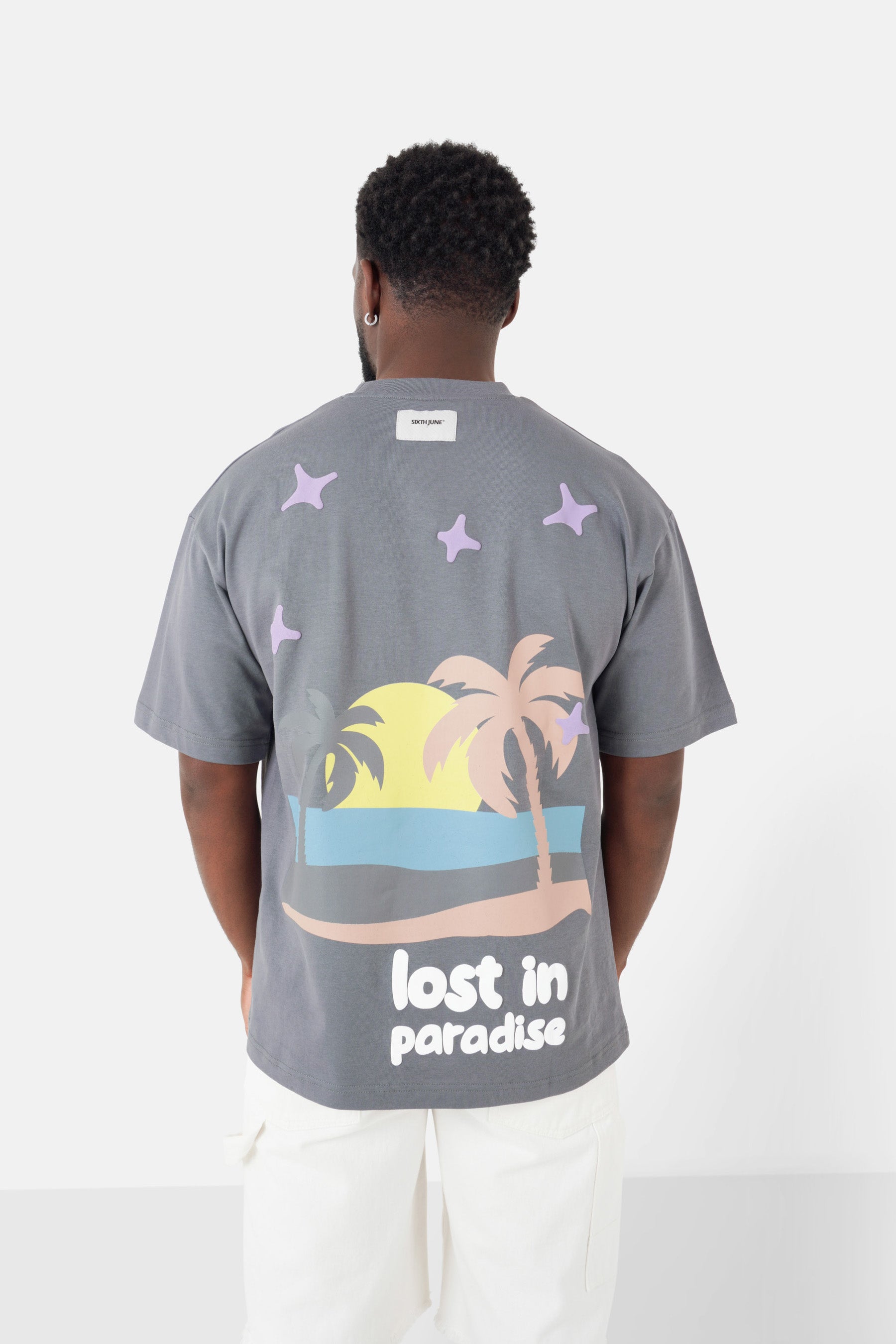 T-Shirt mit Lost in Paradise Print Dunkelgrau