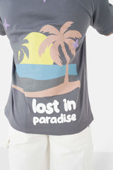 T-shirt print lost in paradise Gris foncé