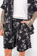 Short fluide imprimé floral Noir