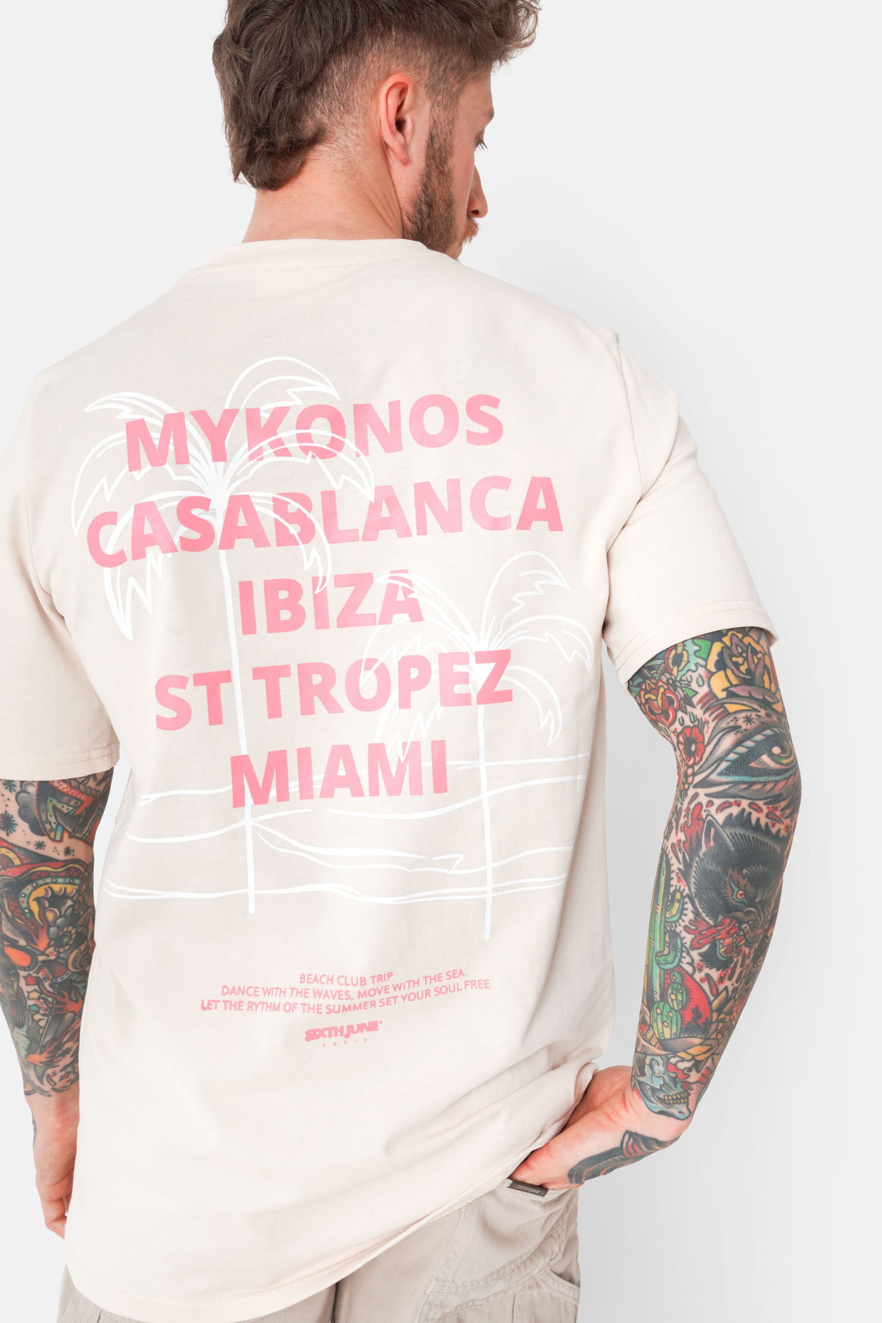 T-shirt print plage Beige
